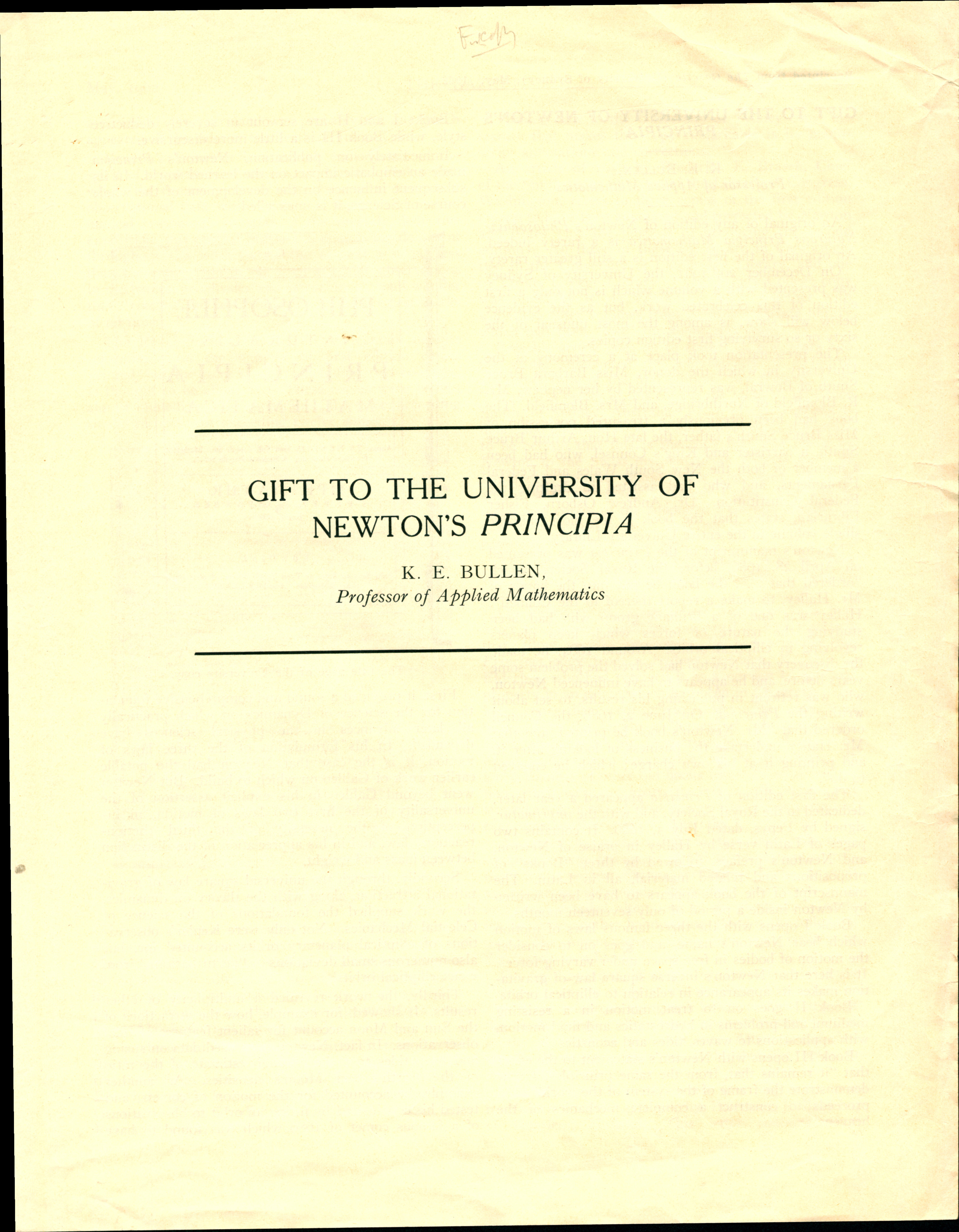 Gift to the University of Newton's Principia
