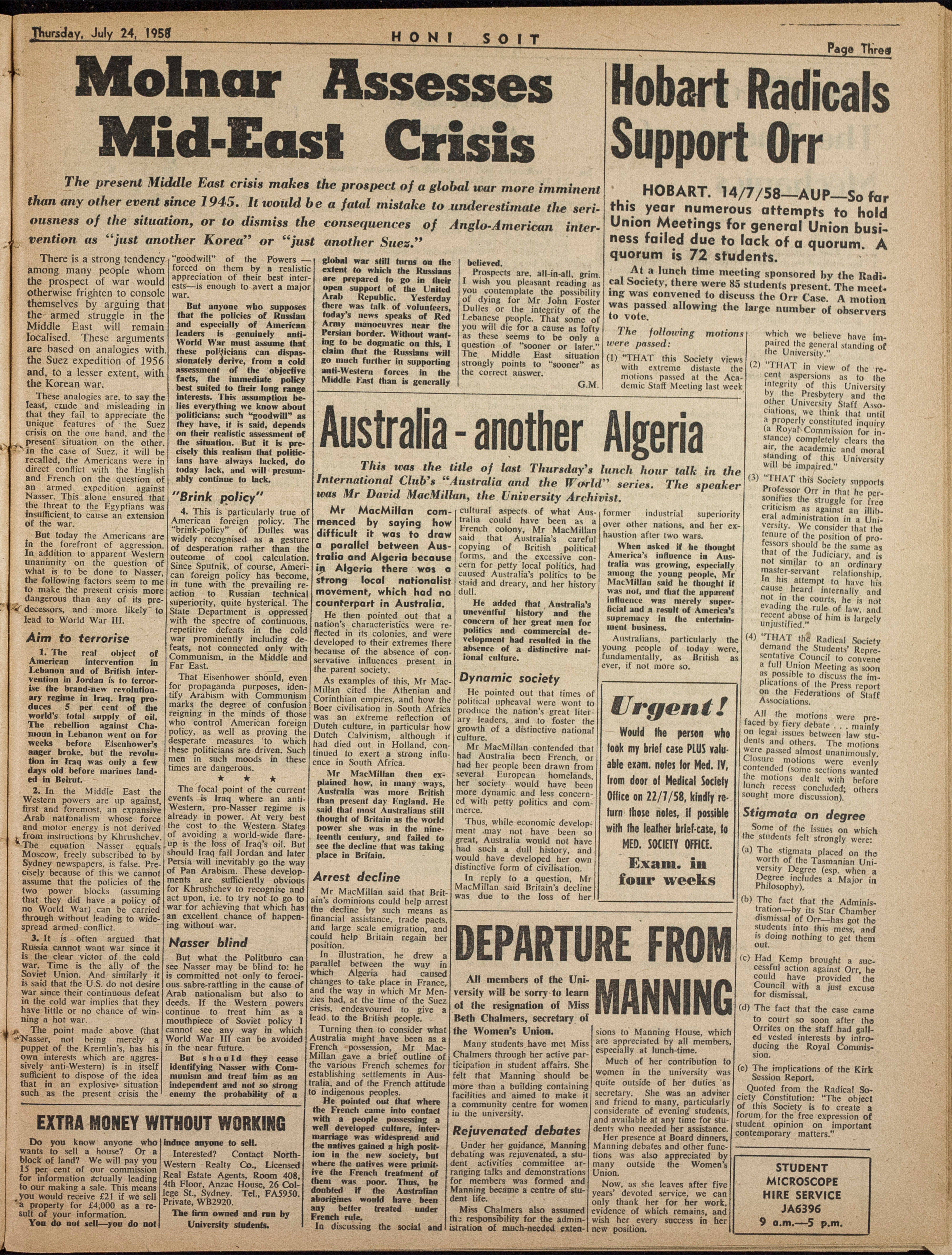 Honi Soit 1958 Issue 16