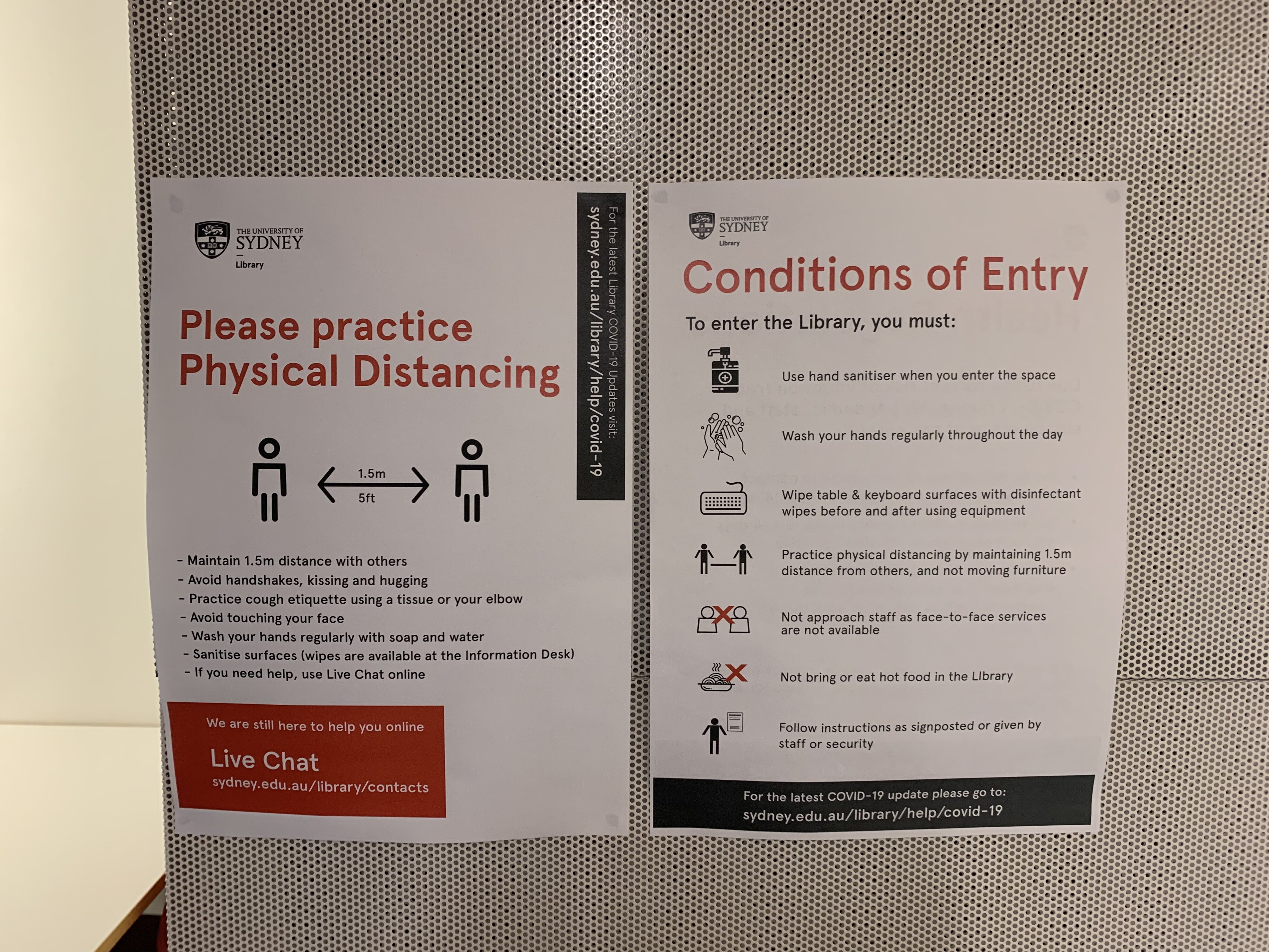 Physical distancing and other COVID-19 signage in the Law Library
