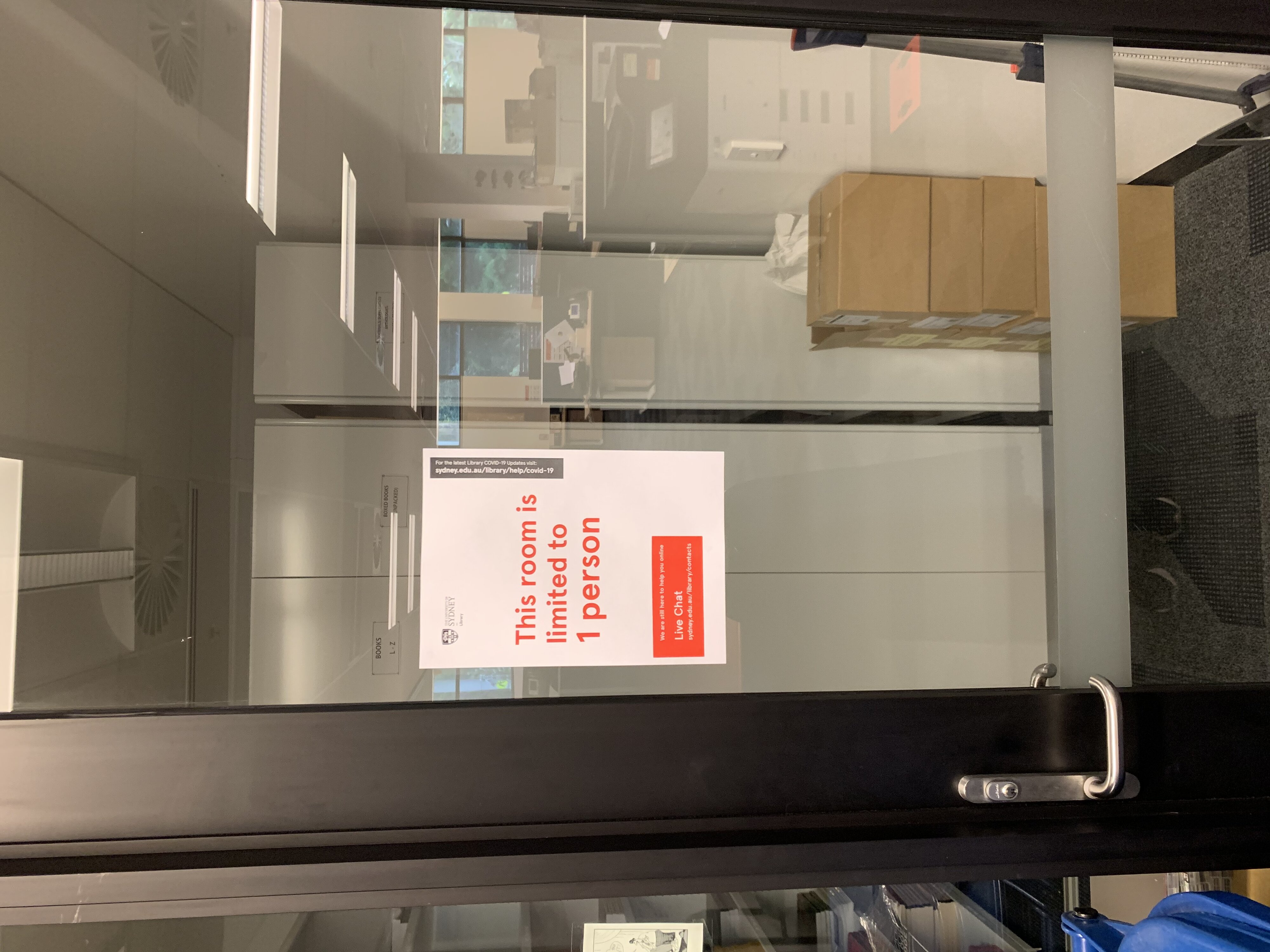 Physical distancing room restrictions at Fisher Library