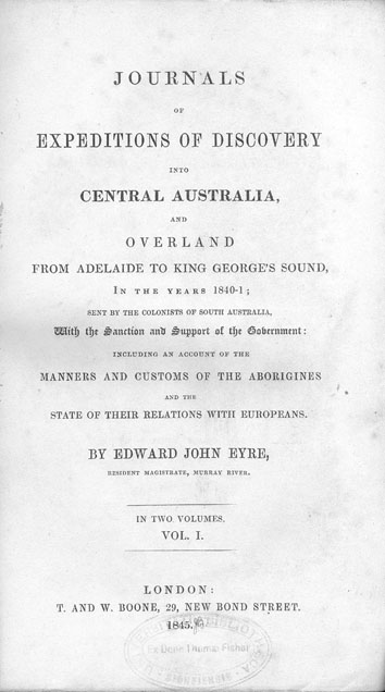 Journals of Expeditions of Discovery into Central Australia: Image of front page volume 1