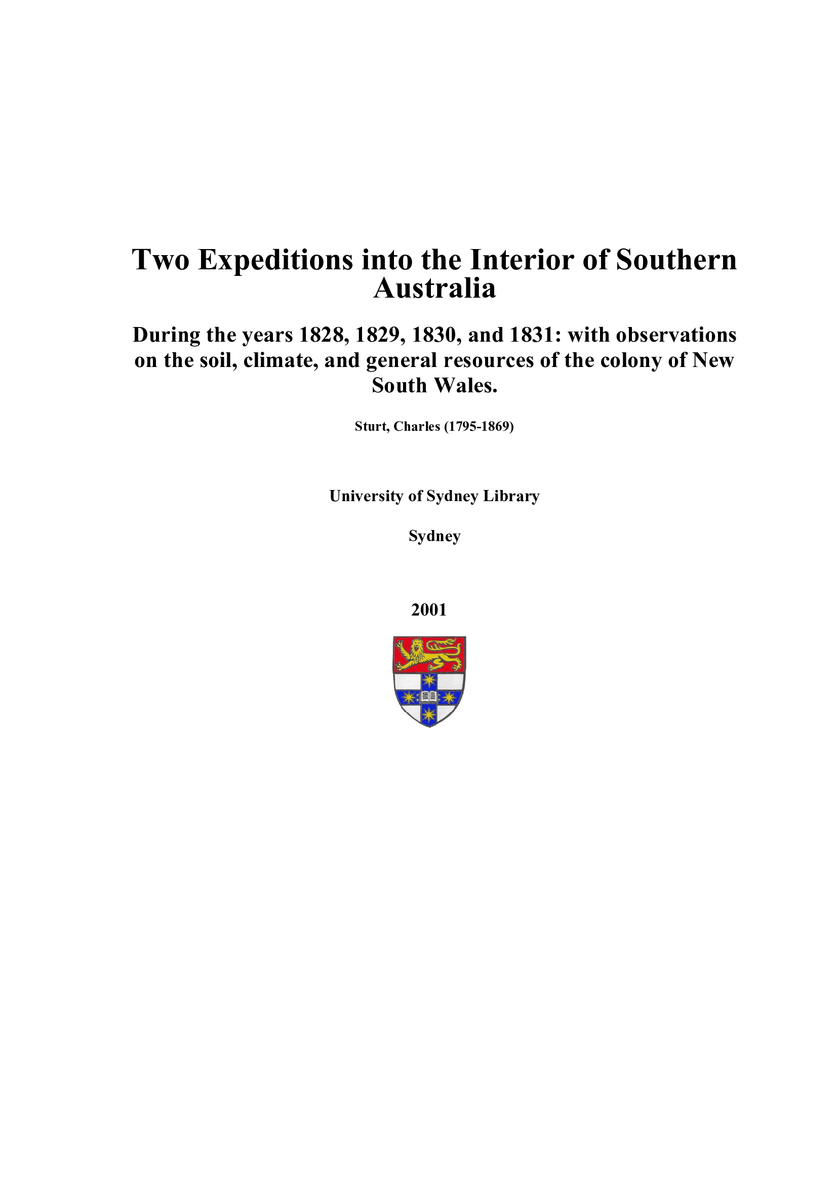 Two Expeditions into the Interior of Southern Australia