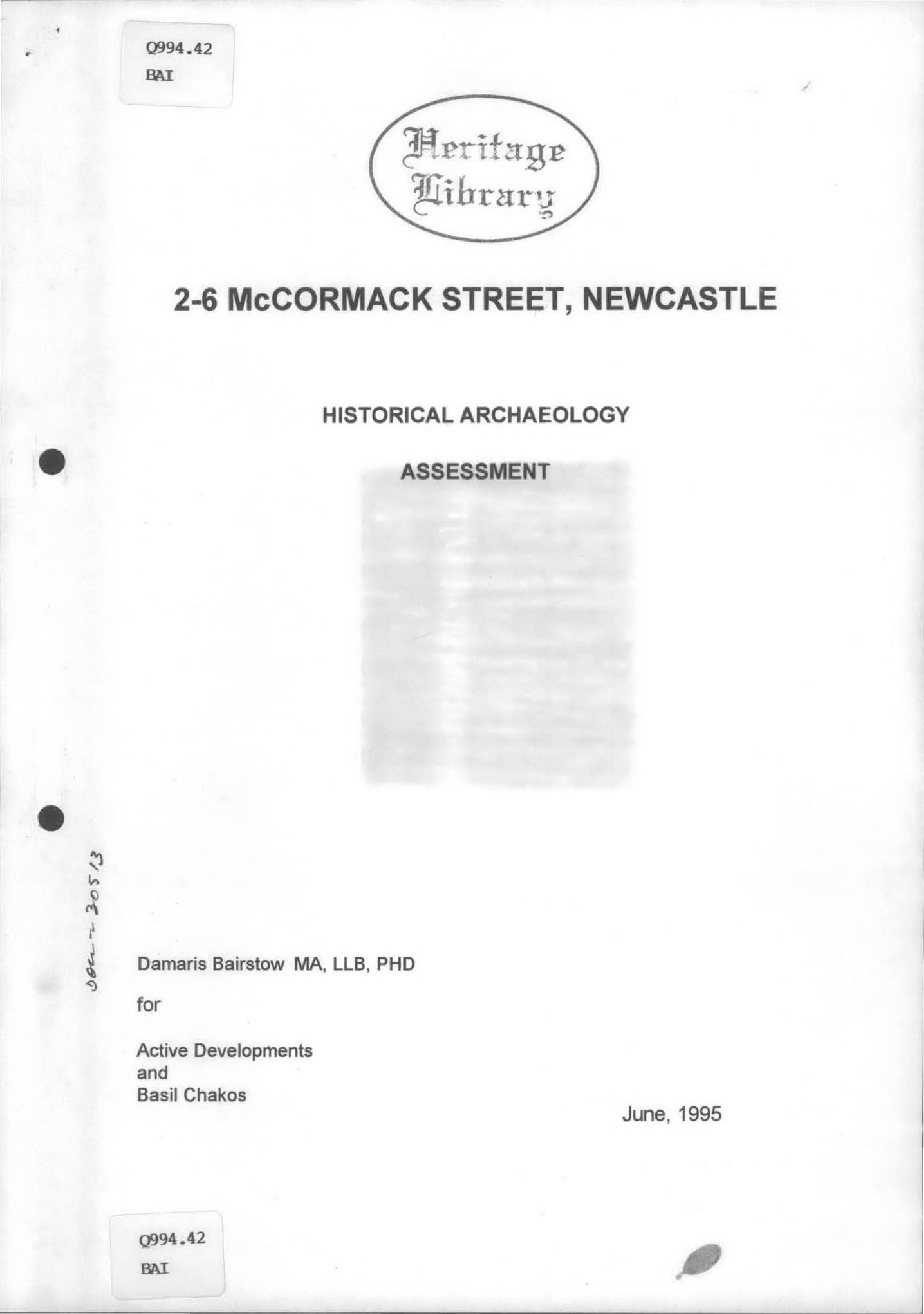 2-6 McCormack Street, Newcastle, Historical Archaeology Assessment.