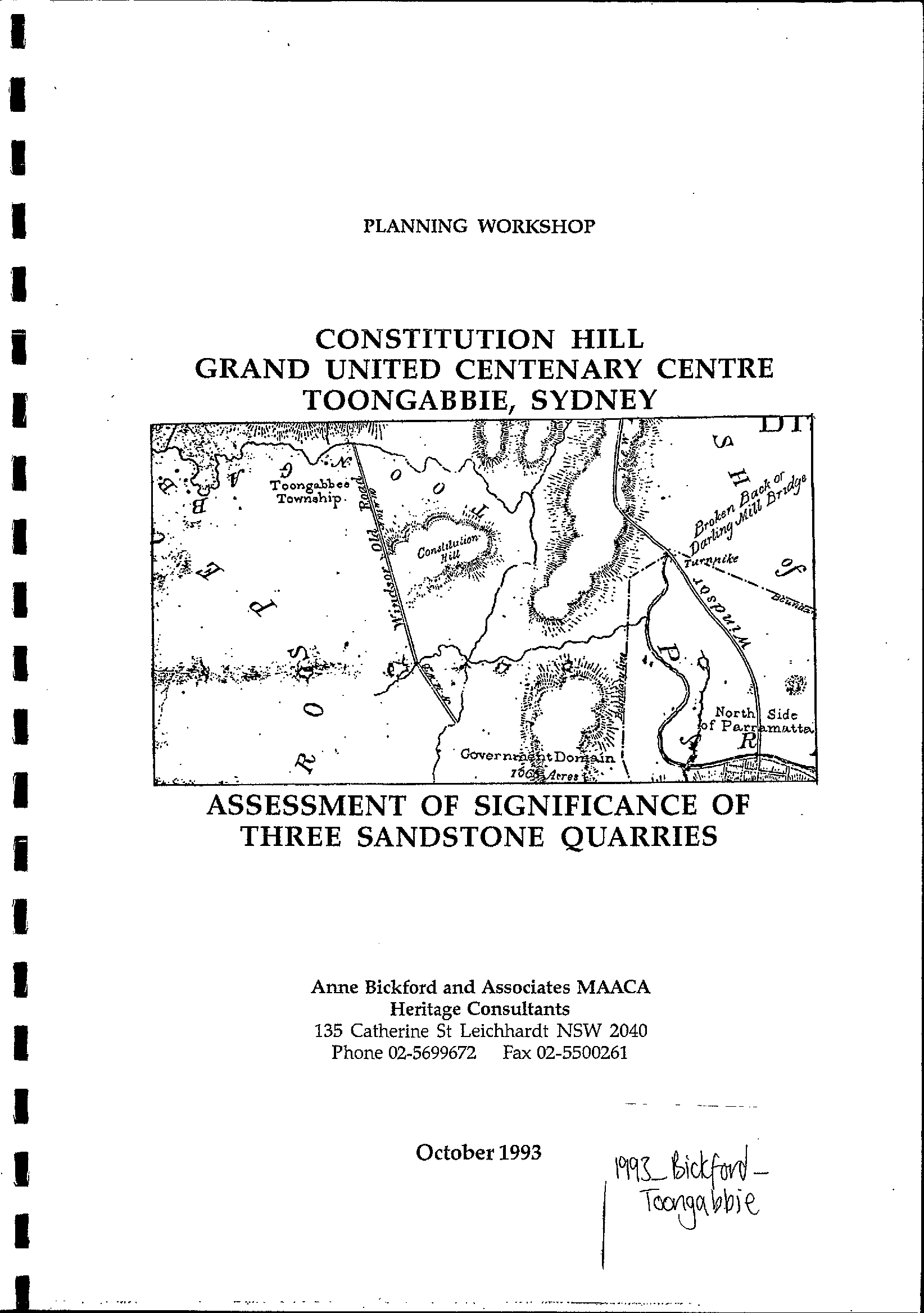 Constitution Hill Grand United Centenary Centre Toongabbie, Sydney. Assessment of Significance of Three Sandstone Quarries.