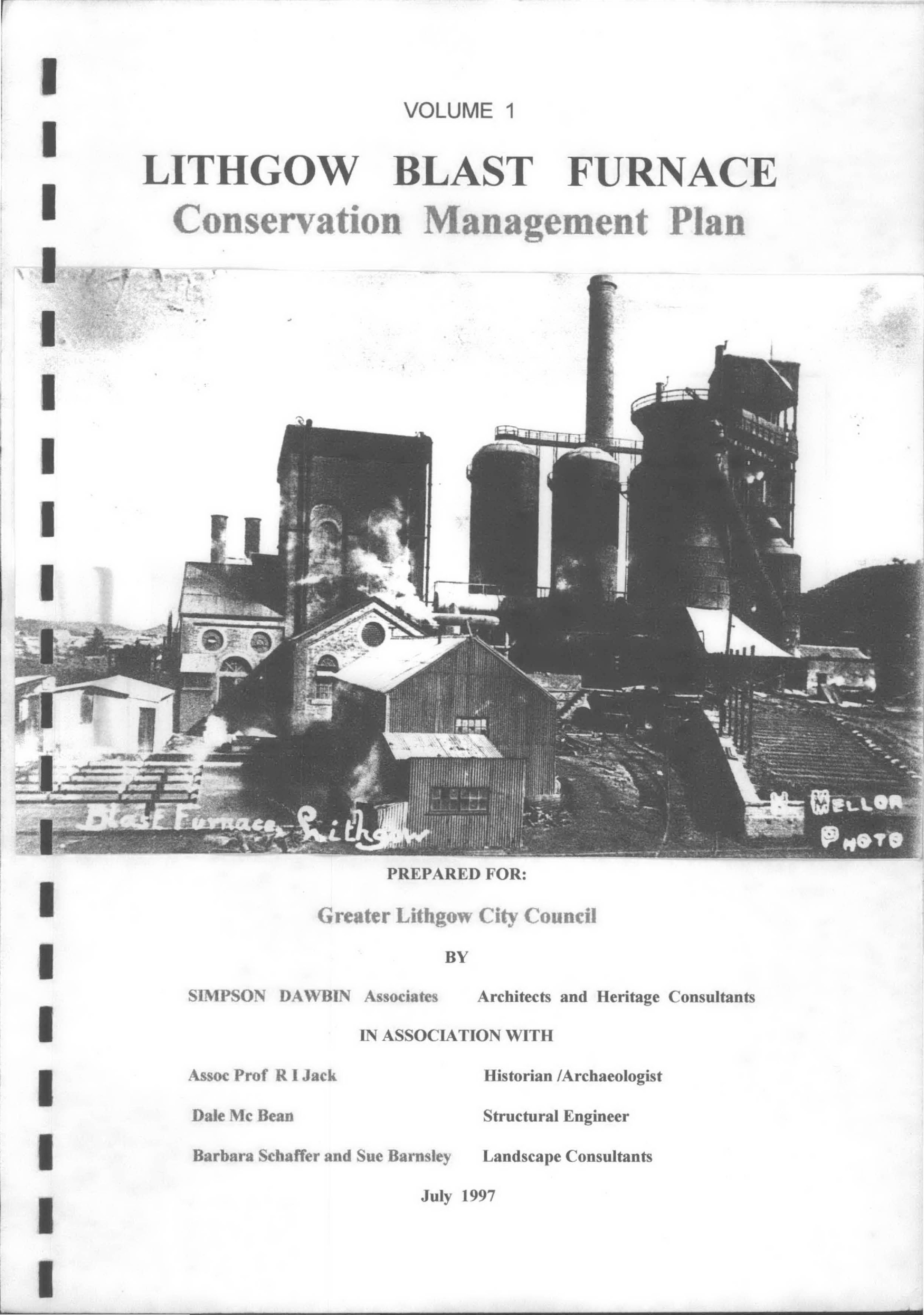 Lithgow Blast Furnace Conservation Management Plan Volume 1