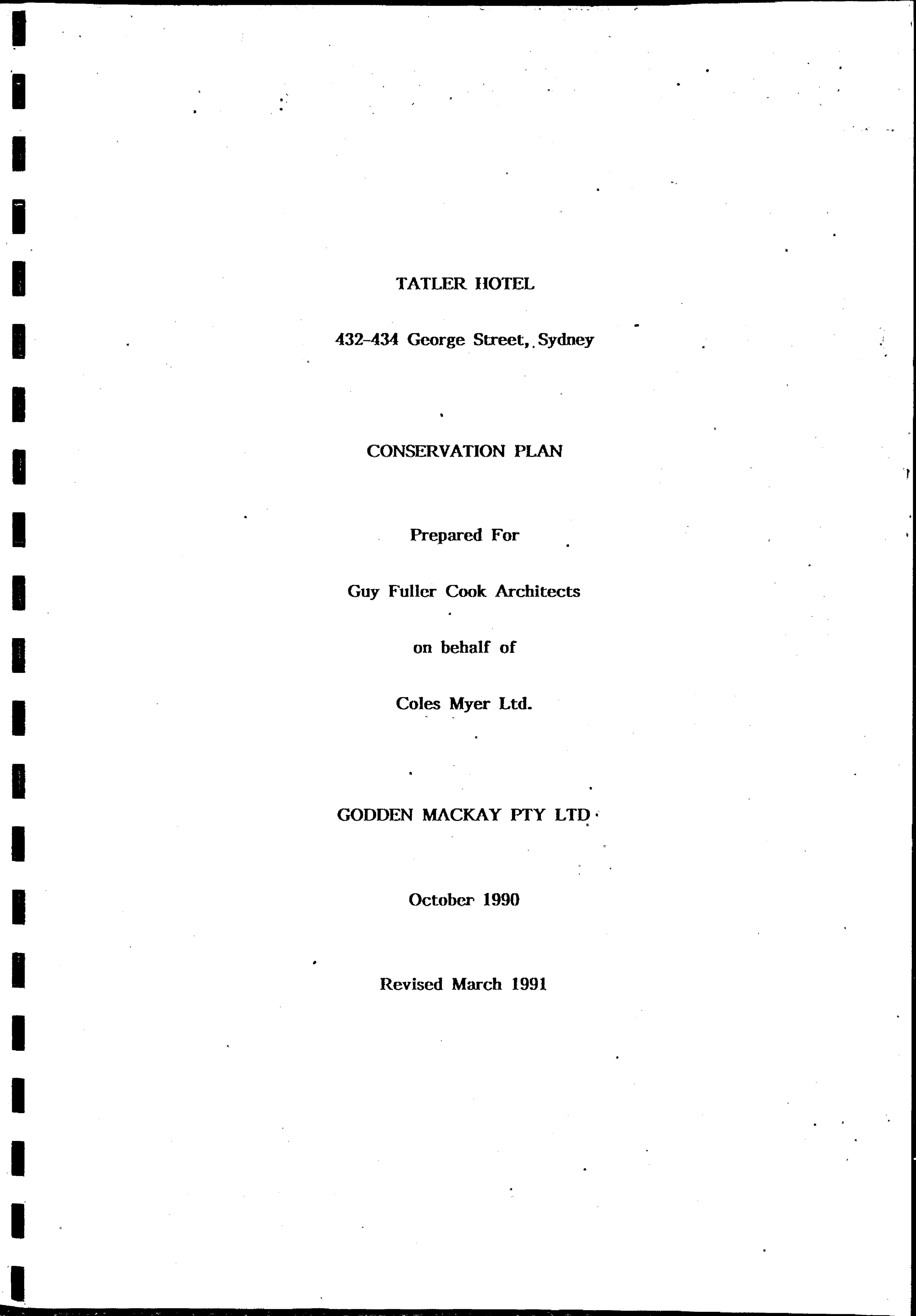 Tatler Hotel. 432-434 George Street, Sydney. Conservation Plan.