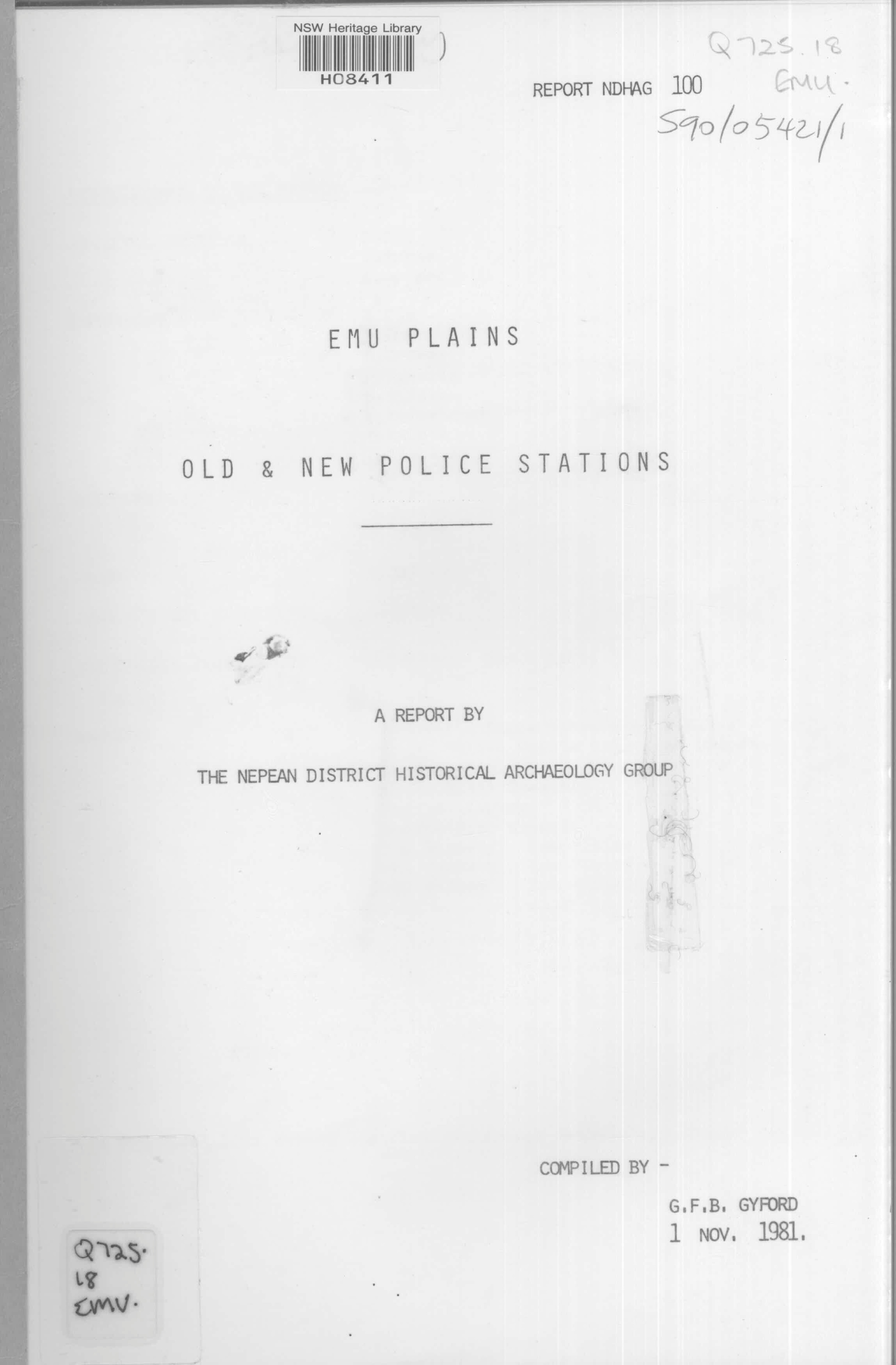 Emu Plains Old and New Police Stations Report.