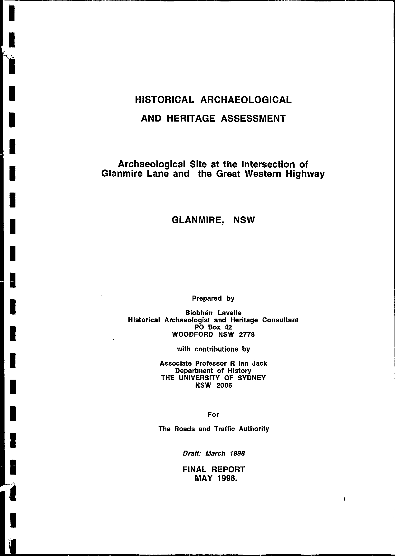 Historical Archaeological and Heritage Assessment. Archaeological Site at the Intersection of Glanmire Lane and the Great Western Highway. Glanmire, NSW.