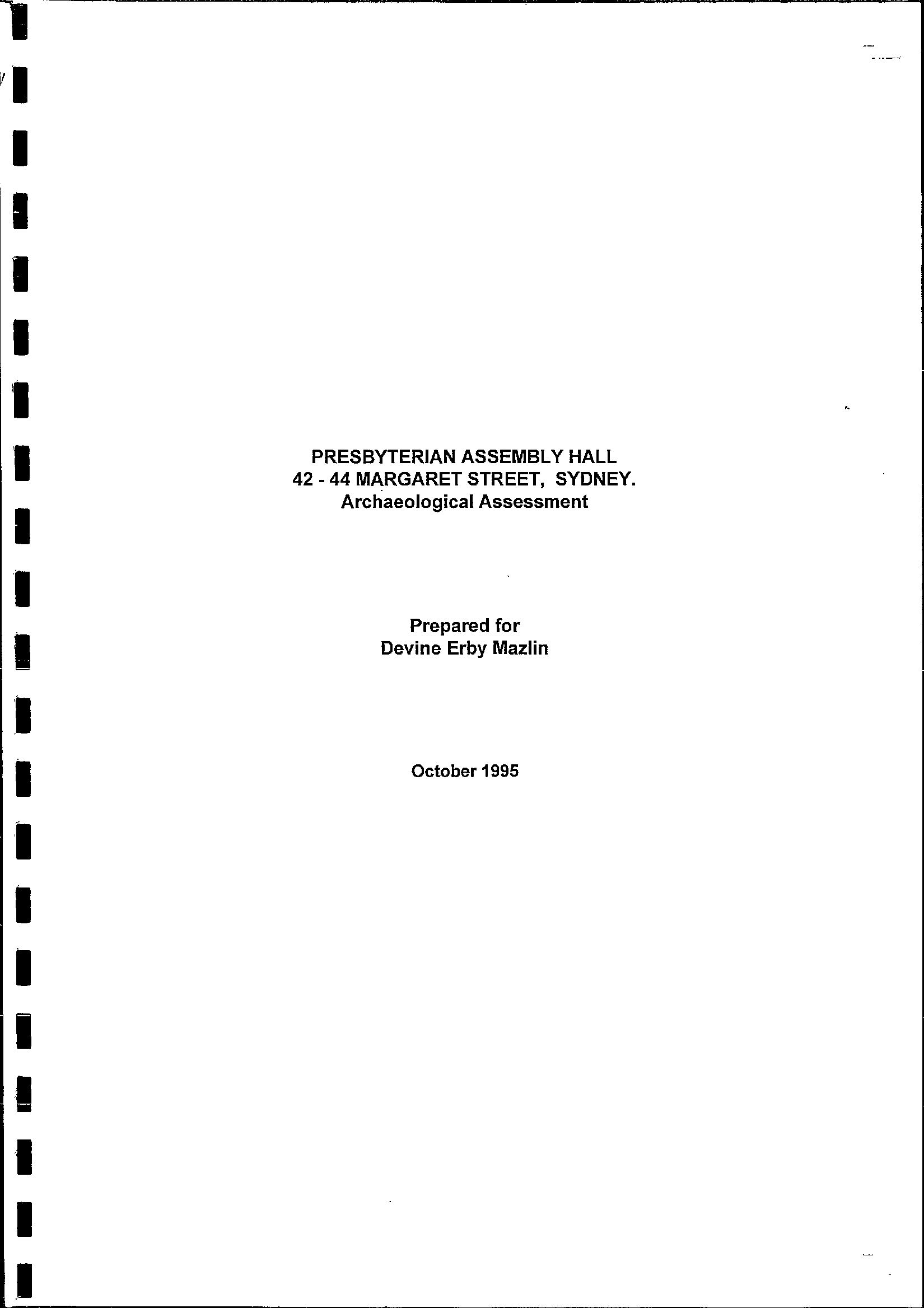 Presbyterian Assembly Hall, 42-44 Margaret Street, Sydney. Archaeological Assessment.