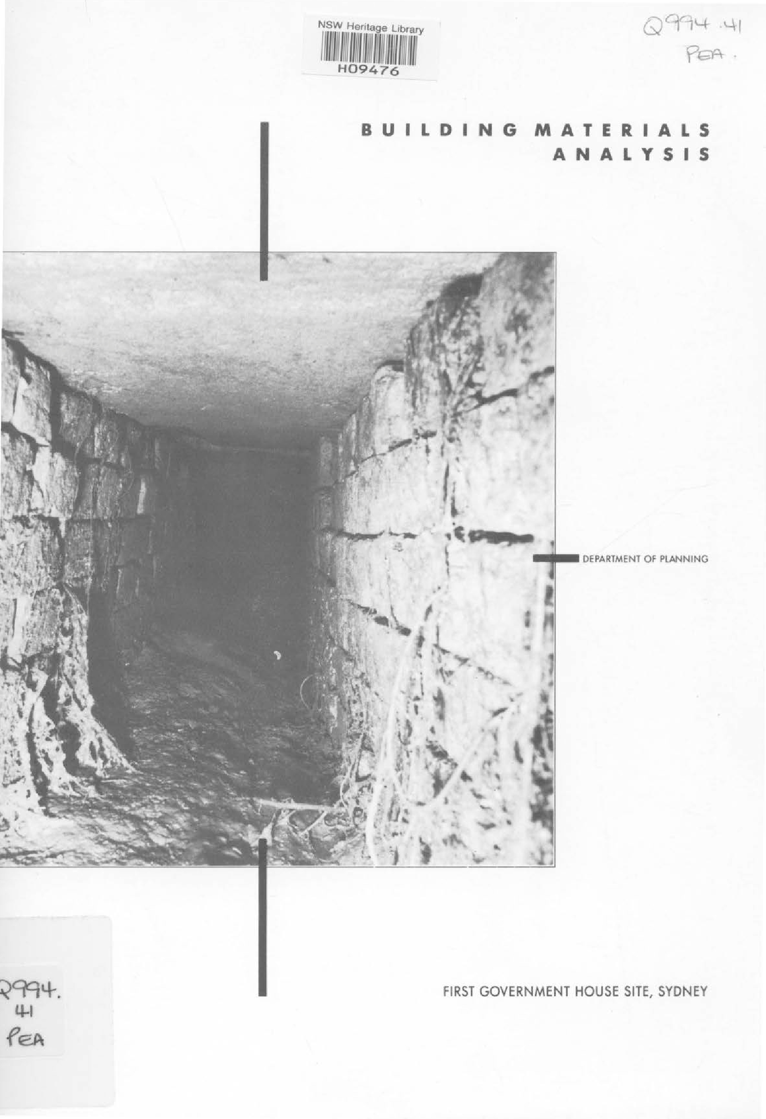 Building Materials Analysis First Government House Site, Sydney.