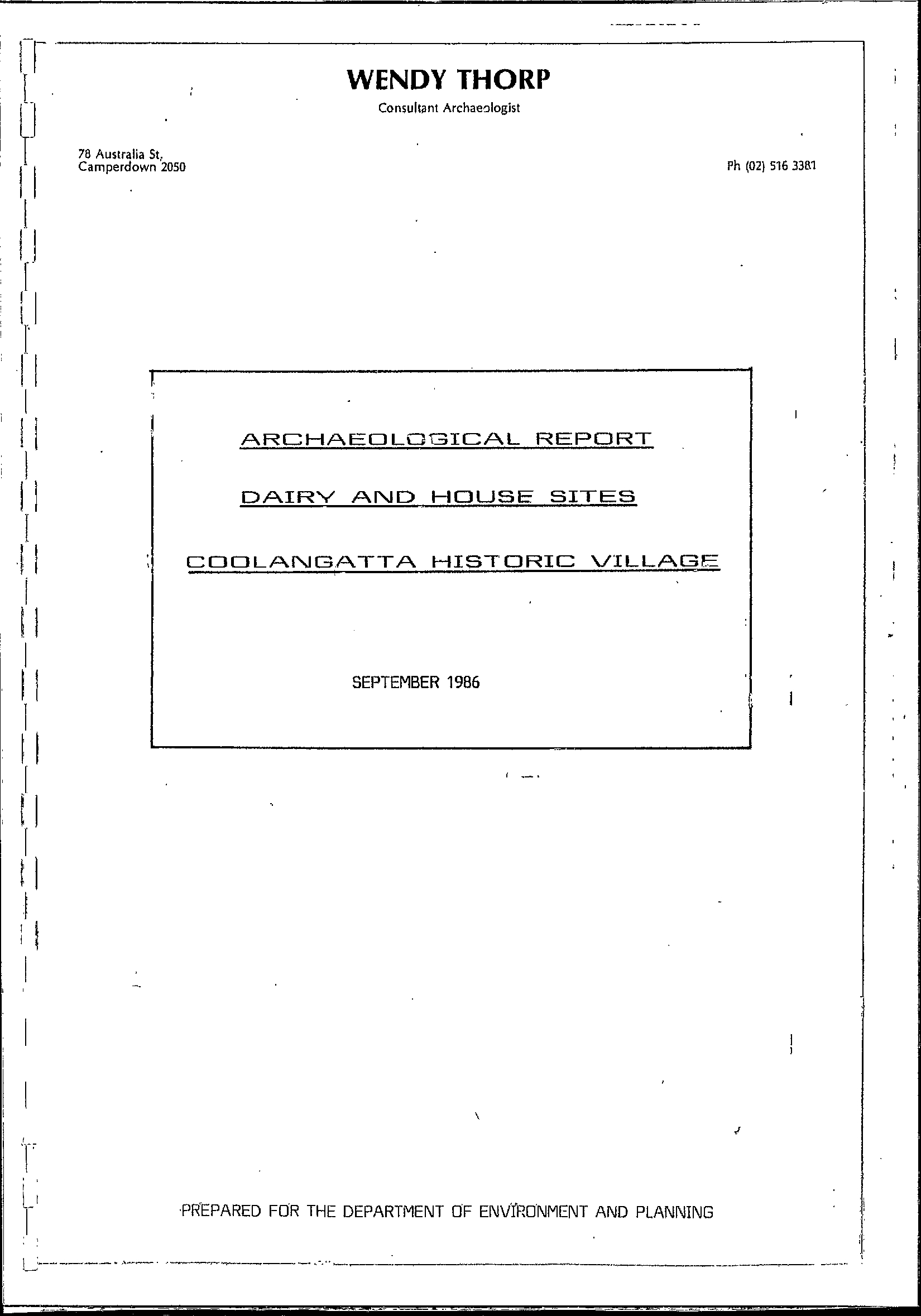 Archaeological Report. Dairy and House Sites, Coolangatta Historic Village.