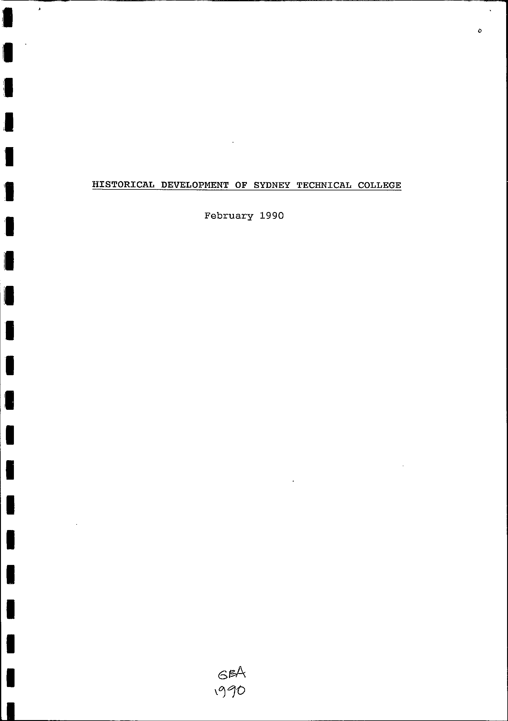 Historical Development of Sydney Technical College.