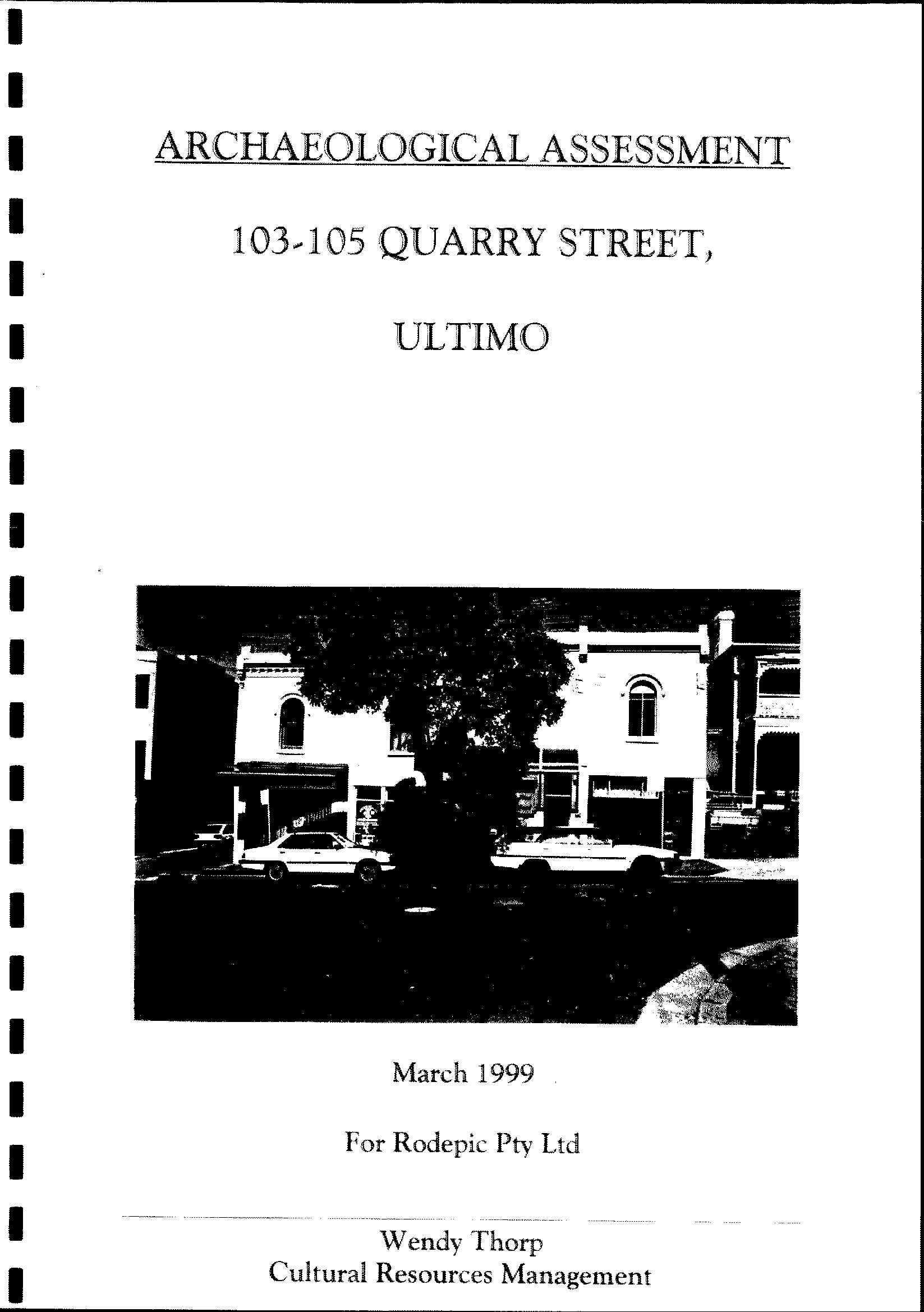 Archaeological Assessment. 103-105 Quarry Street, Ultimo.