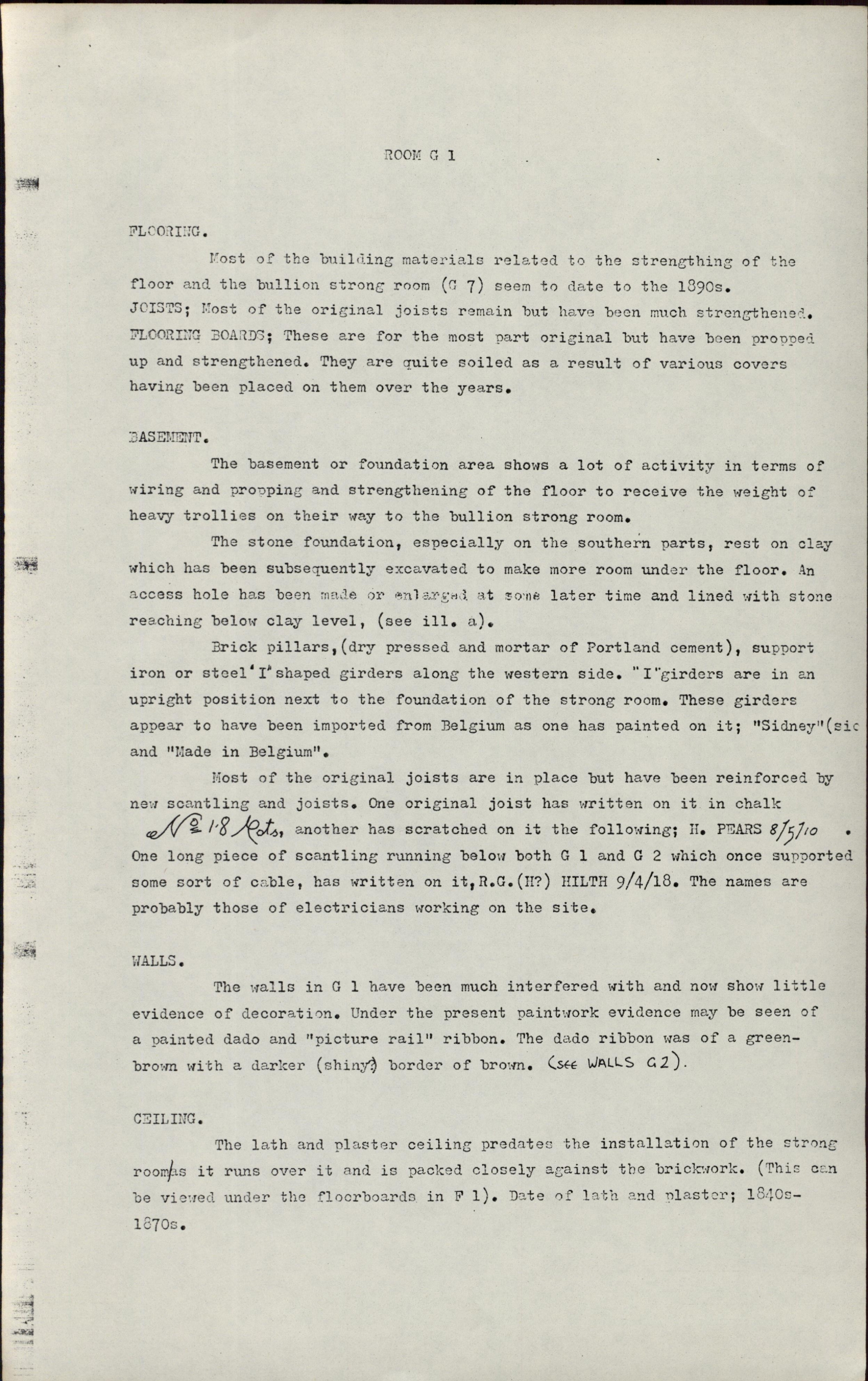 The Mint Building: Report on the Internal Fabric; Comprising Rooms G 1-5 and F 1-6. [Colour version 2 of 7 pdfs]