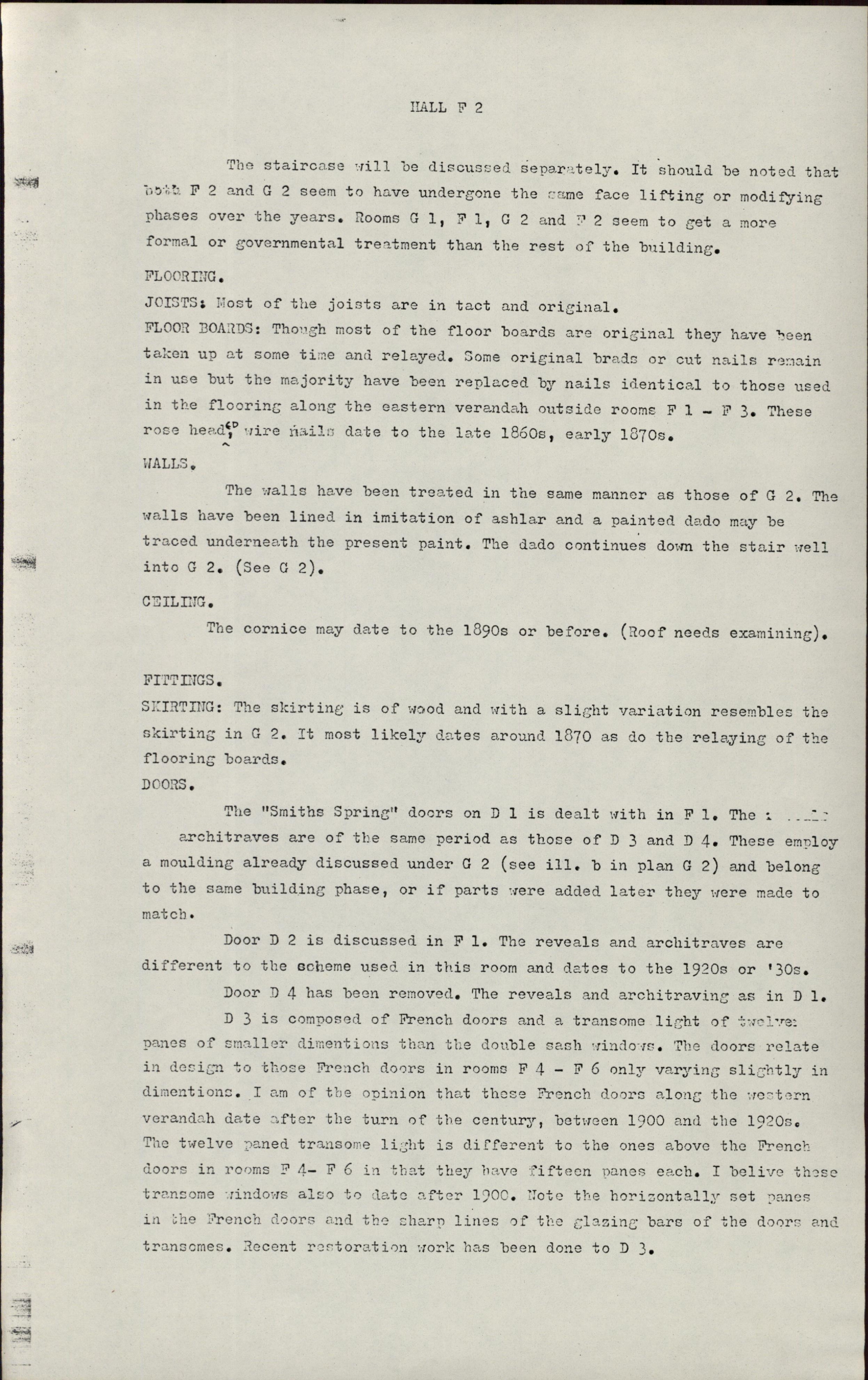 The Mint Building: Report on the Internal Fabric; Comprising Rooms G 1-5 and F 1-6. [Colour version 5 of 7 pdfs]