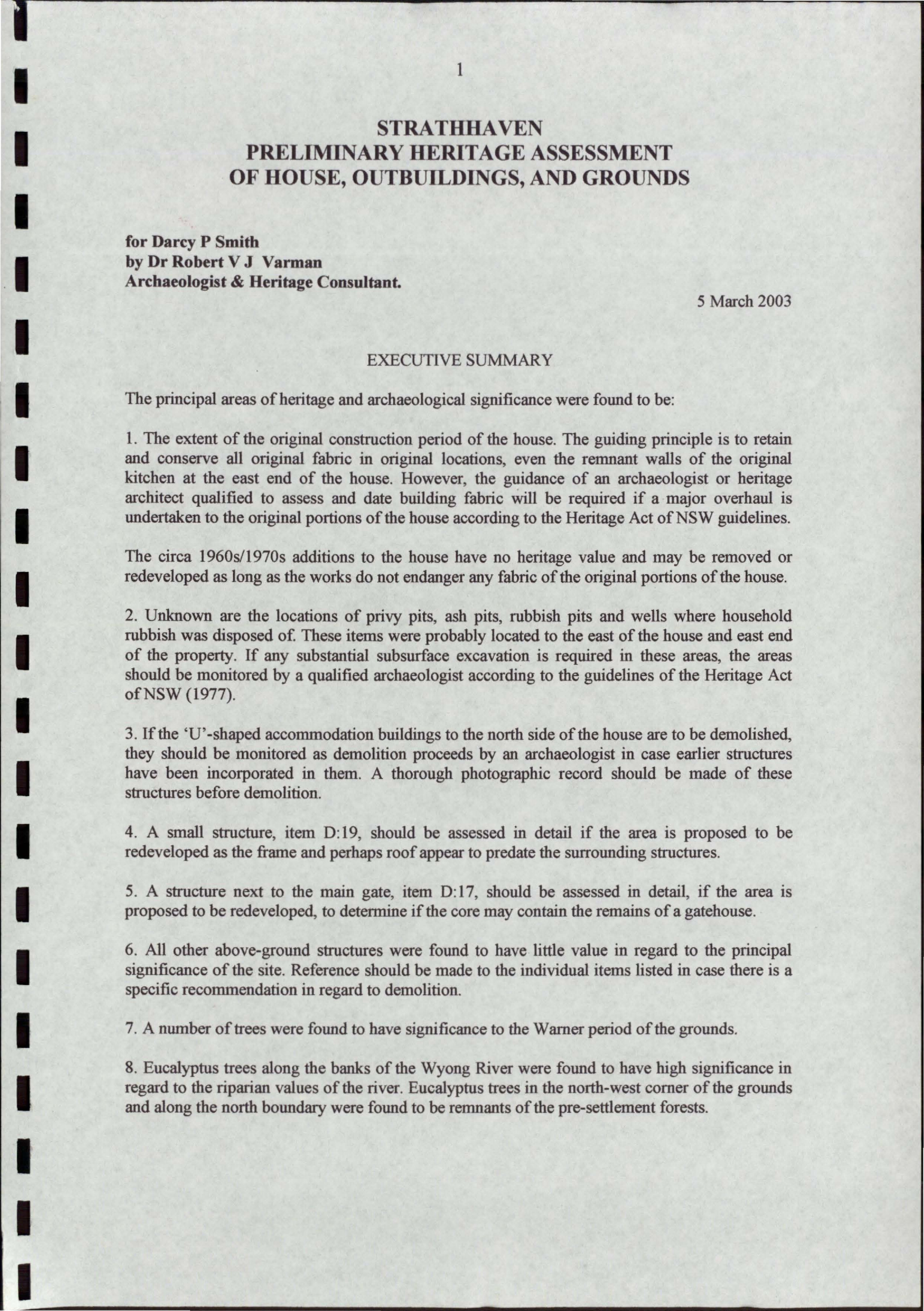 Strathhaven Preliminary Heritage Assessment of House, Outbuildings, and Grounds. [Colour version 1 of 1 pdfs]