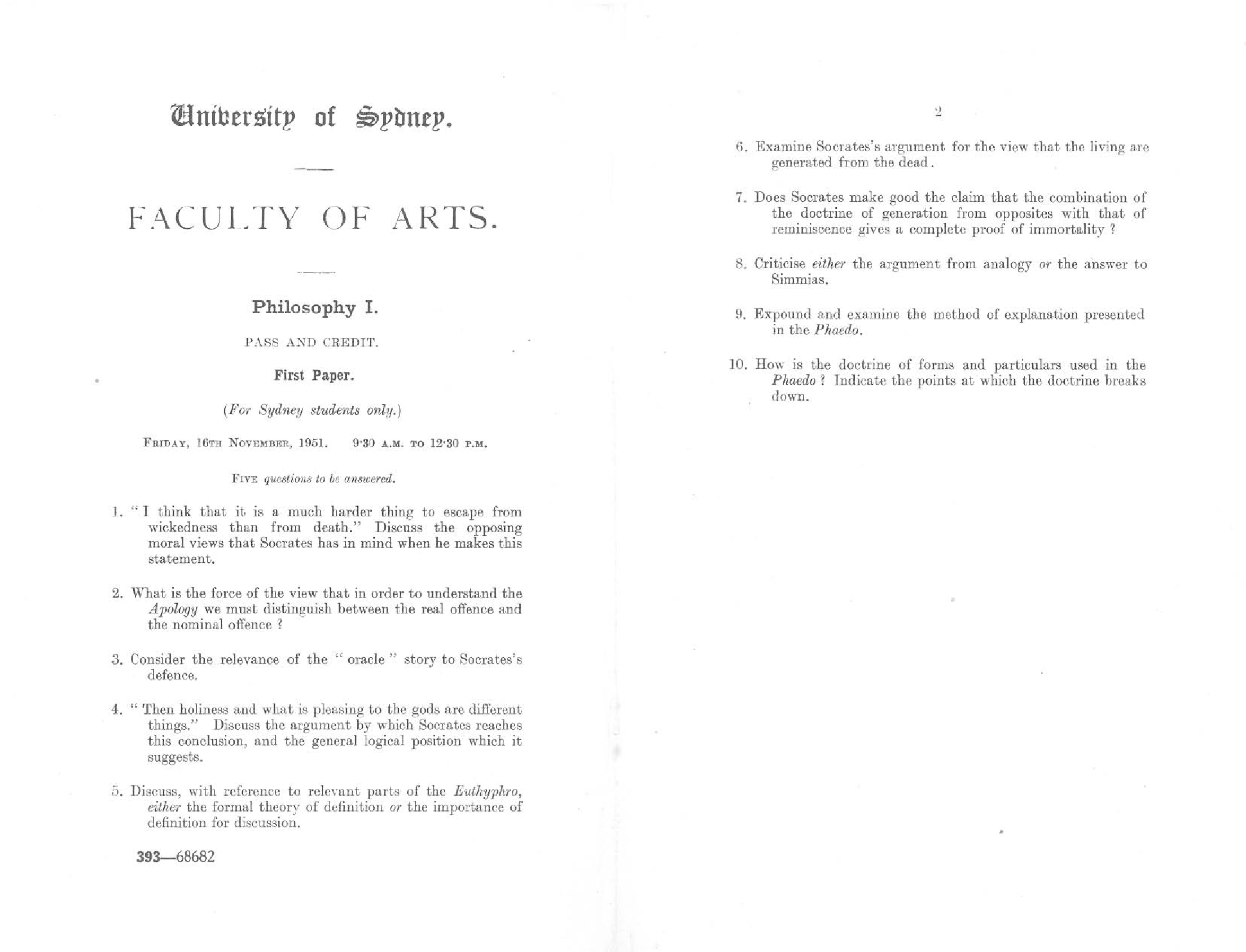 Philosophy I First Paper, 1951