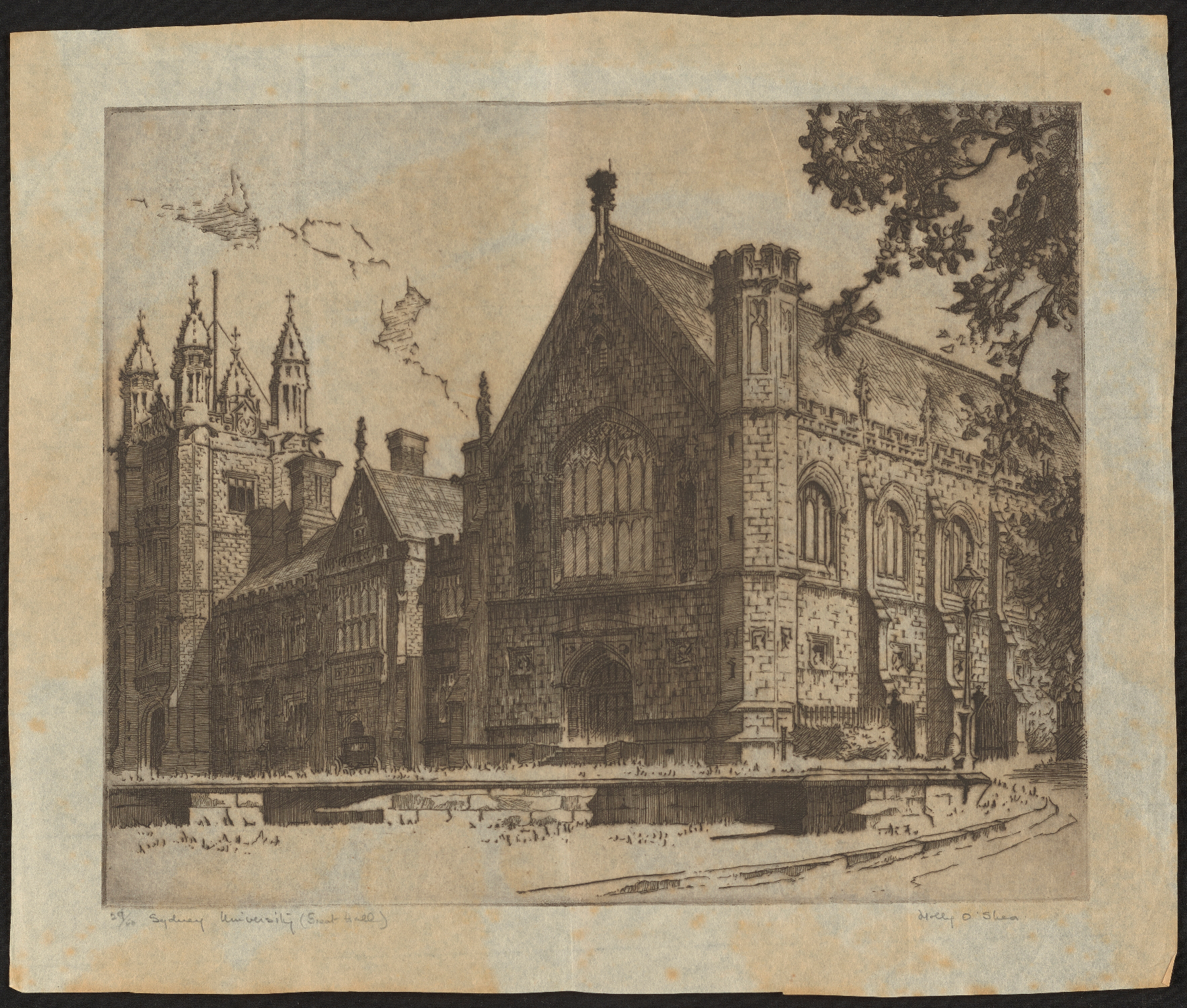 Etching of the University of Sydney Great Hall.
