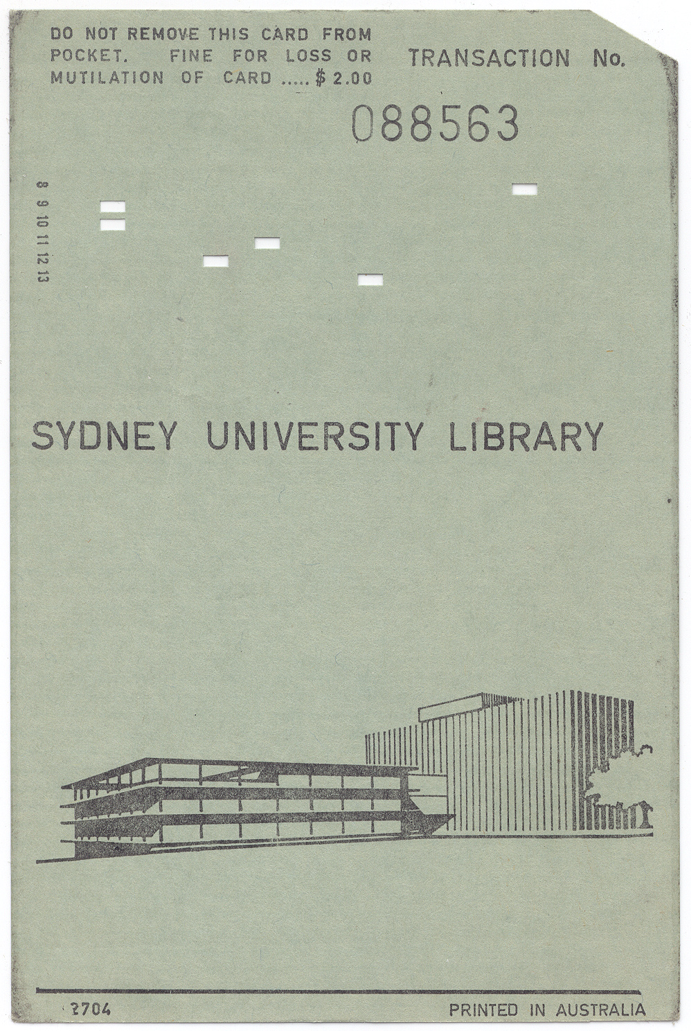 Library circulation punch card