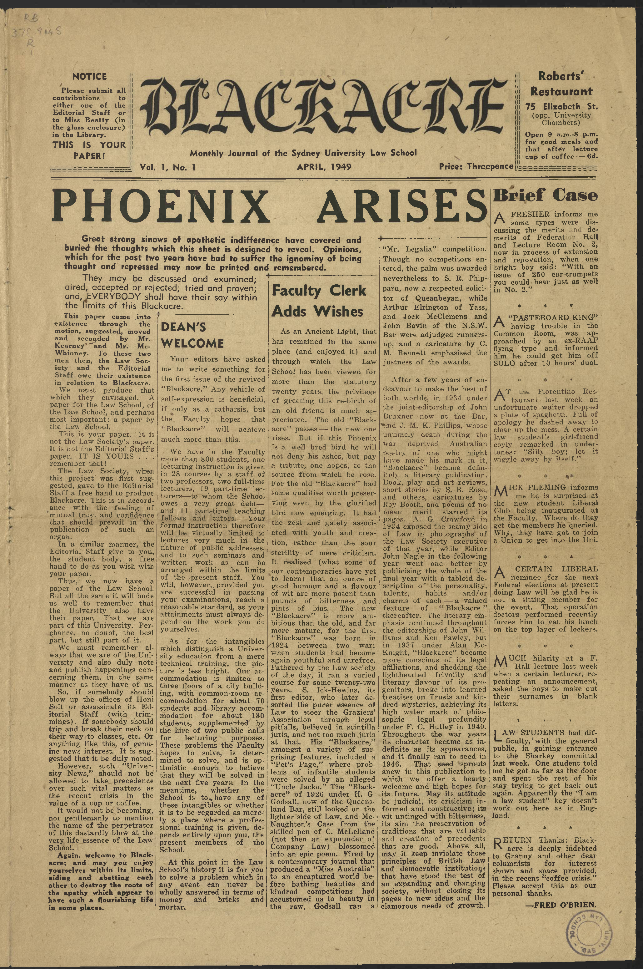 1949 Blackacre, Volume 1 issue 1