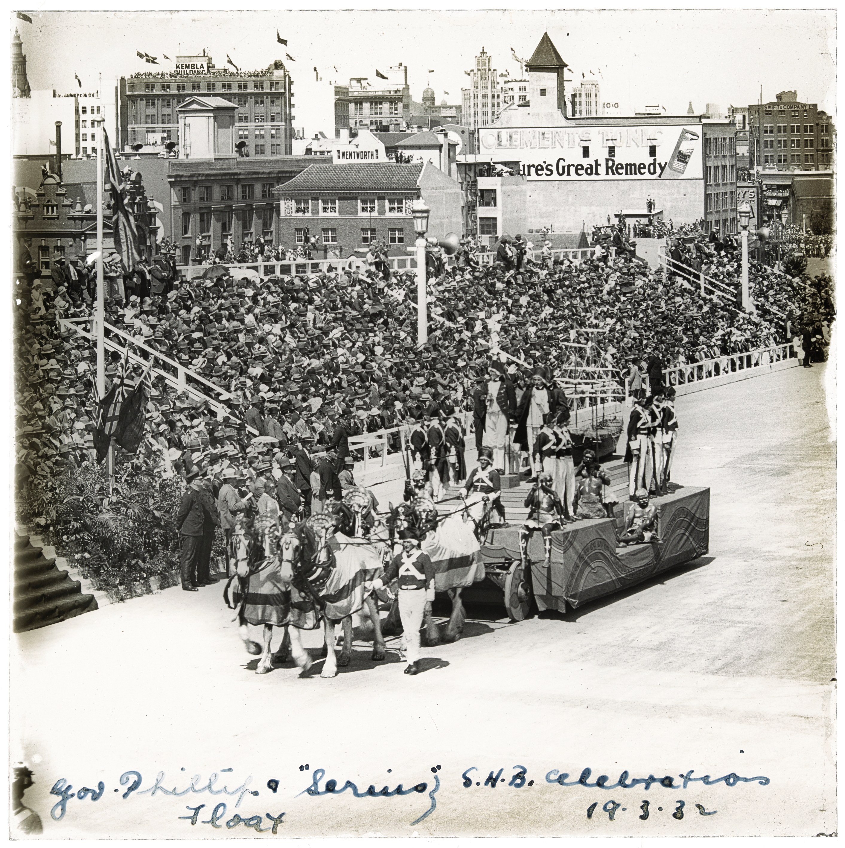 Gov. Phillip &amp; Sirius float at Sydney Harbour Bridge opening celebrations (1932)