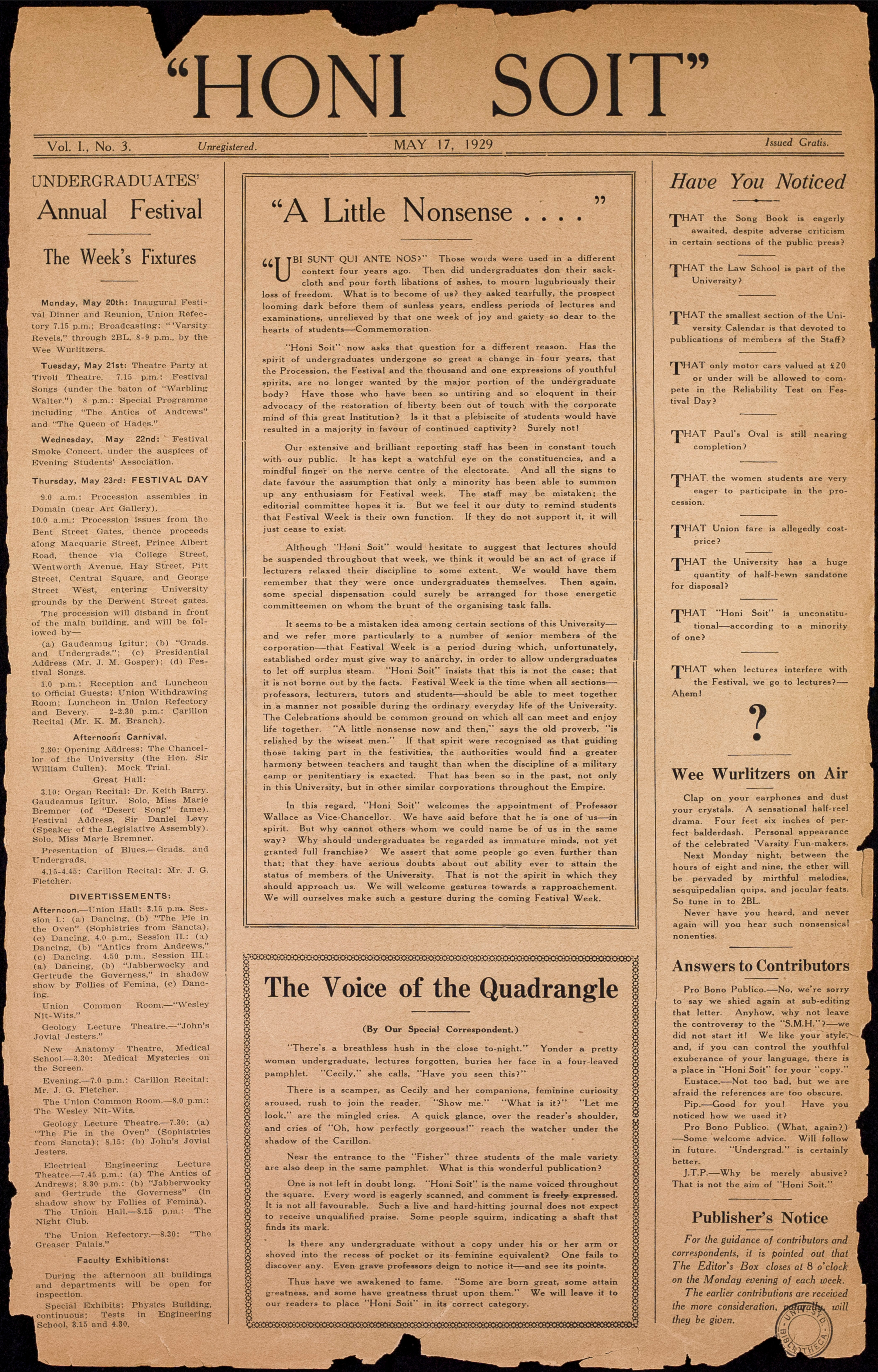 Honi Soit 1929 Issue 03