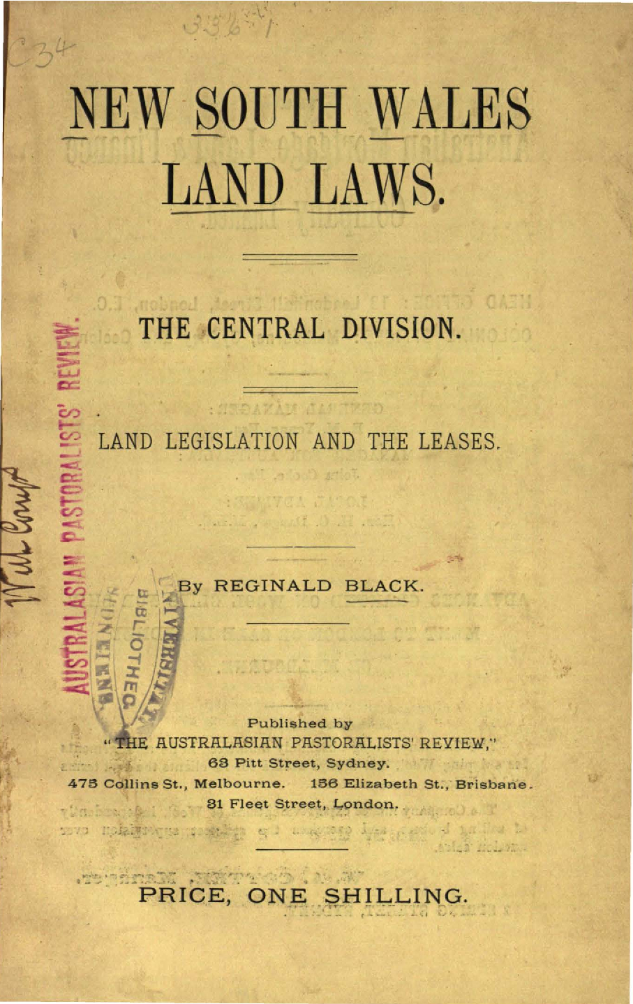 New South Wales land laws : the Central Division : land legislation and the leases