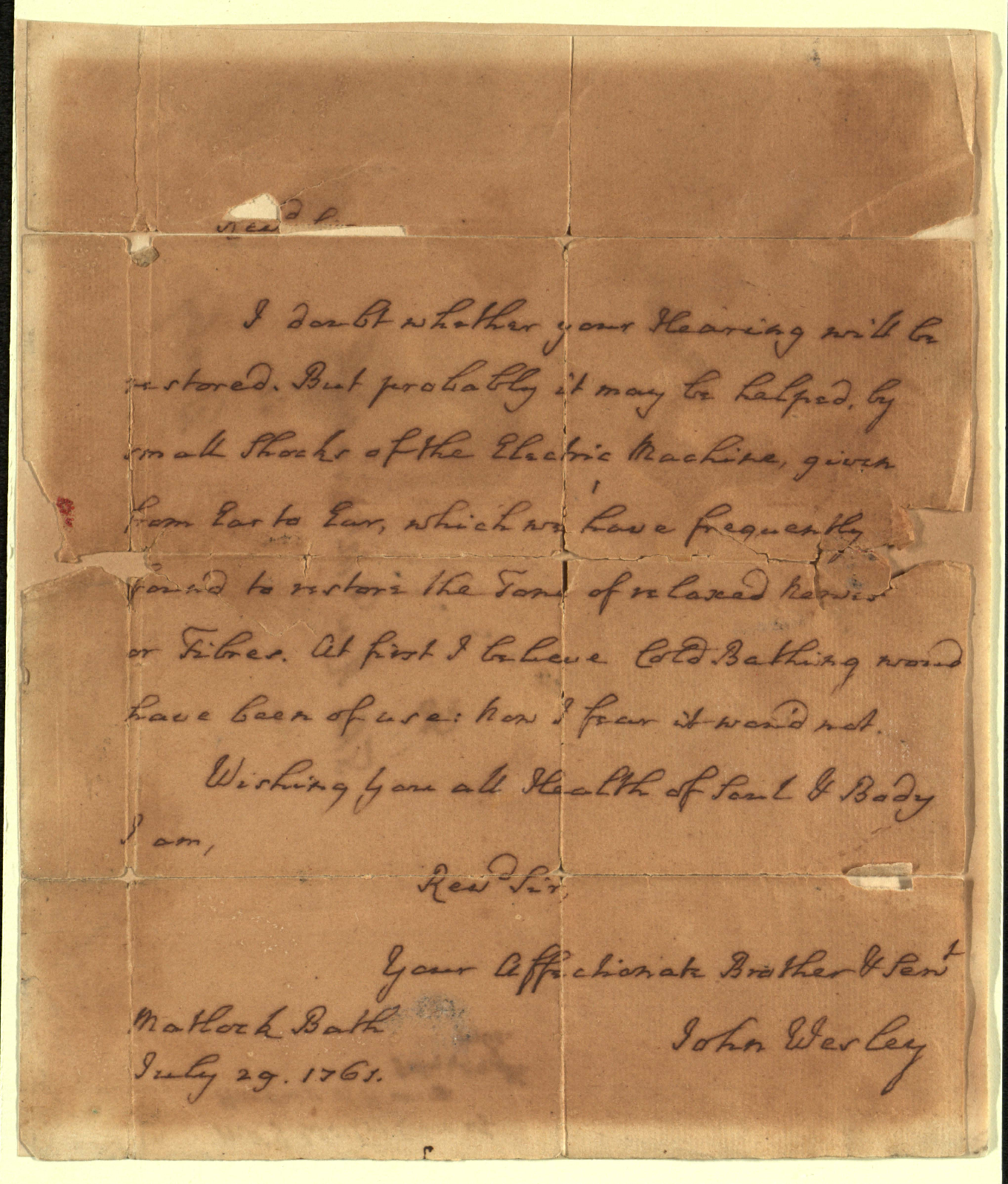 Autograph letter from John Wesley to the Reverend Mr Cantrell