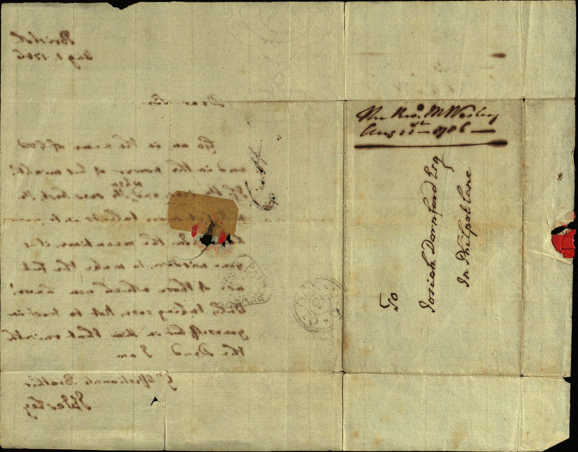 Autograph letter from John Wesley to Josiah Dornford. 1 August 1786. 