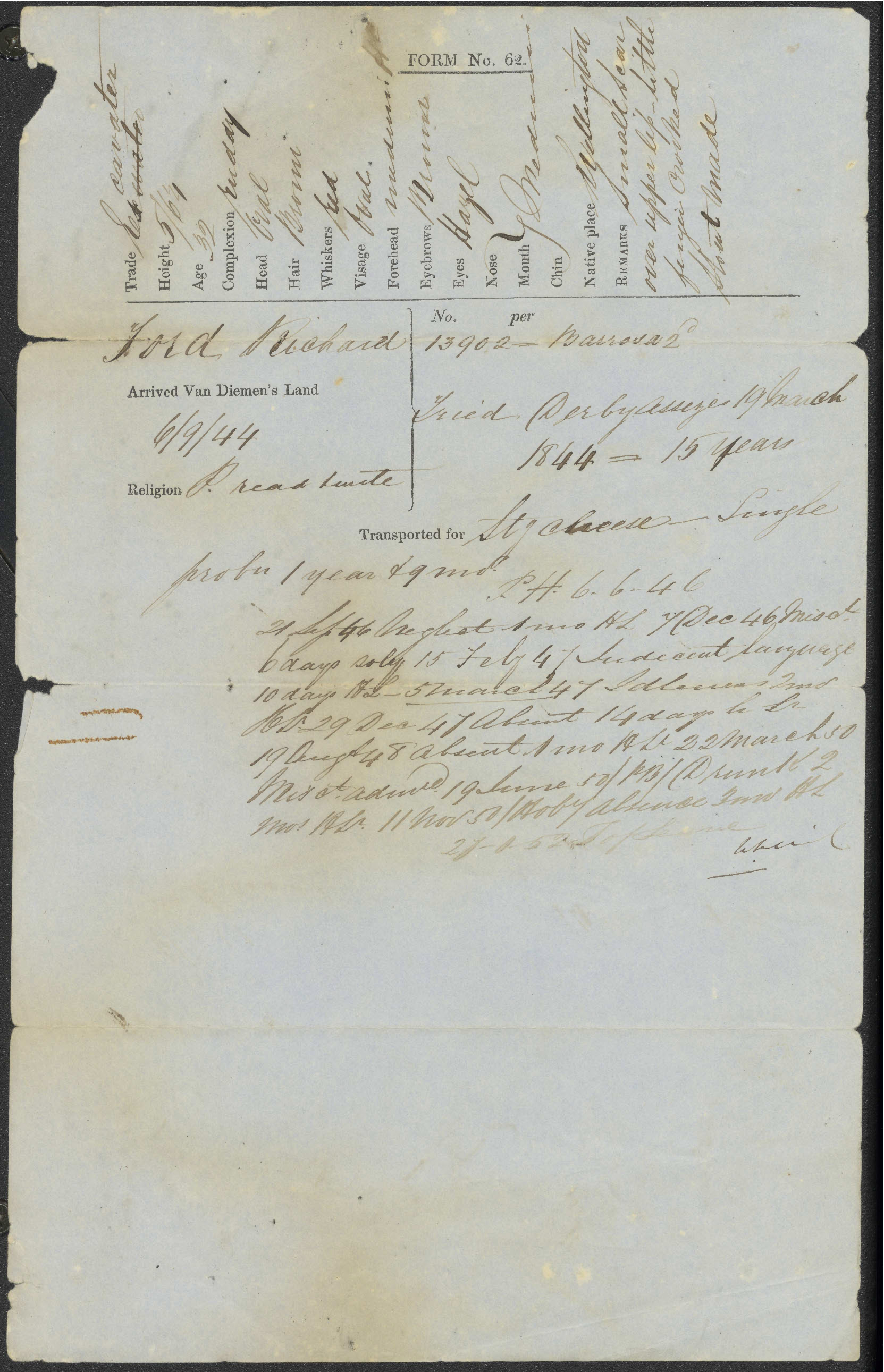 Notices of transportation to Van Dieman's Land (Tasmania) and Ticket of Leave from New South Wales