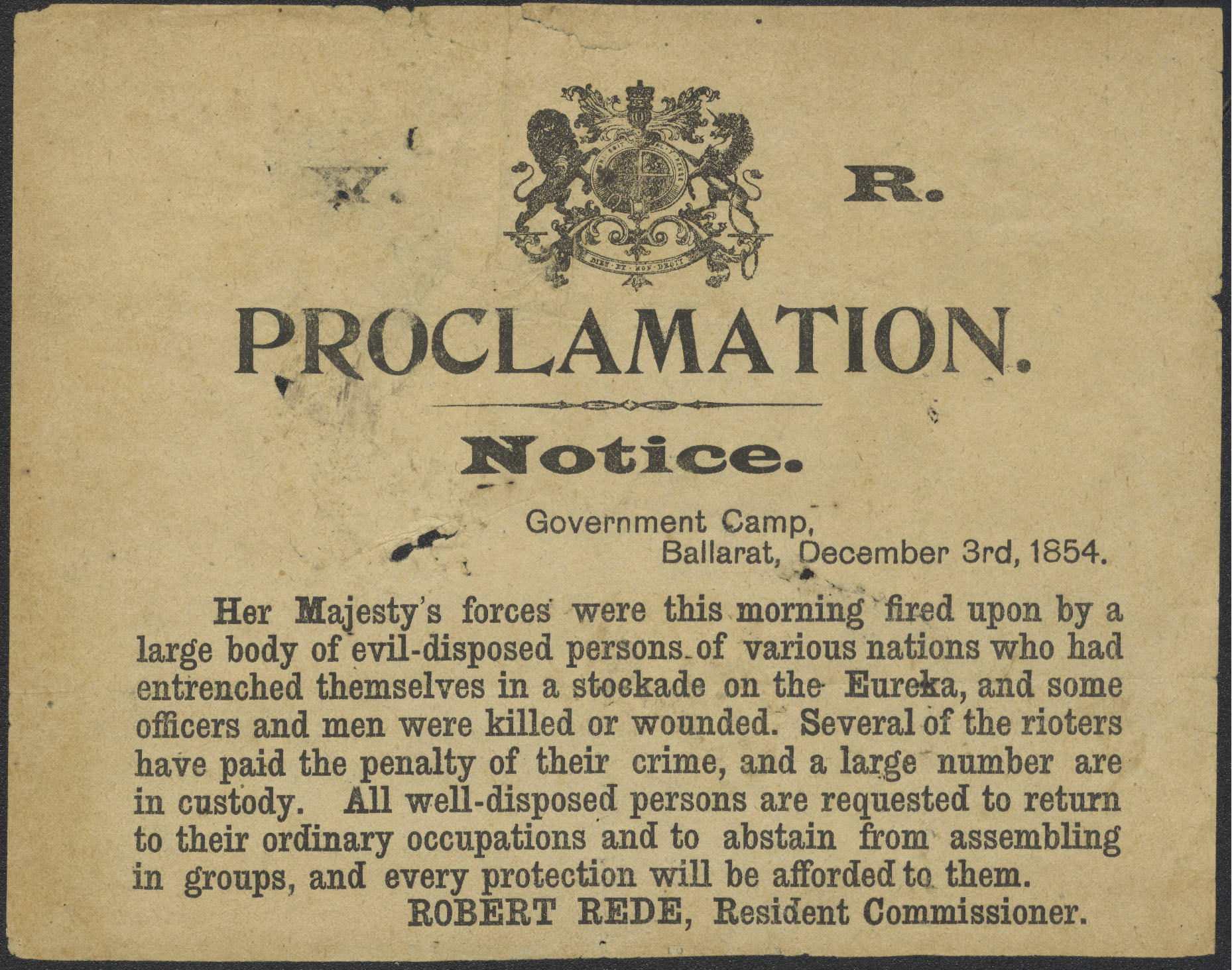 Eureka Stockade proclamation notice