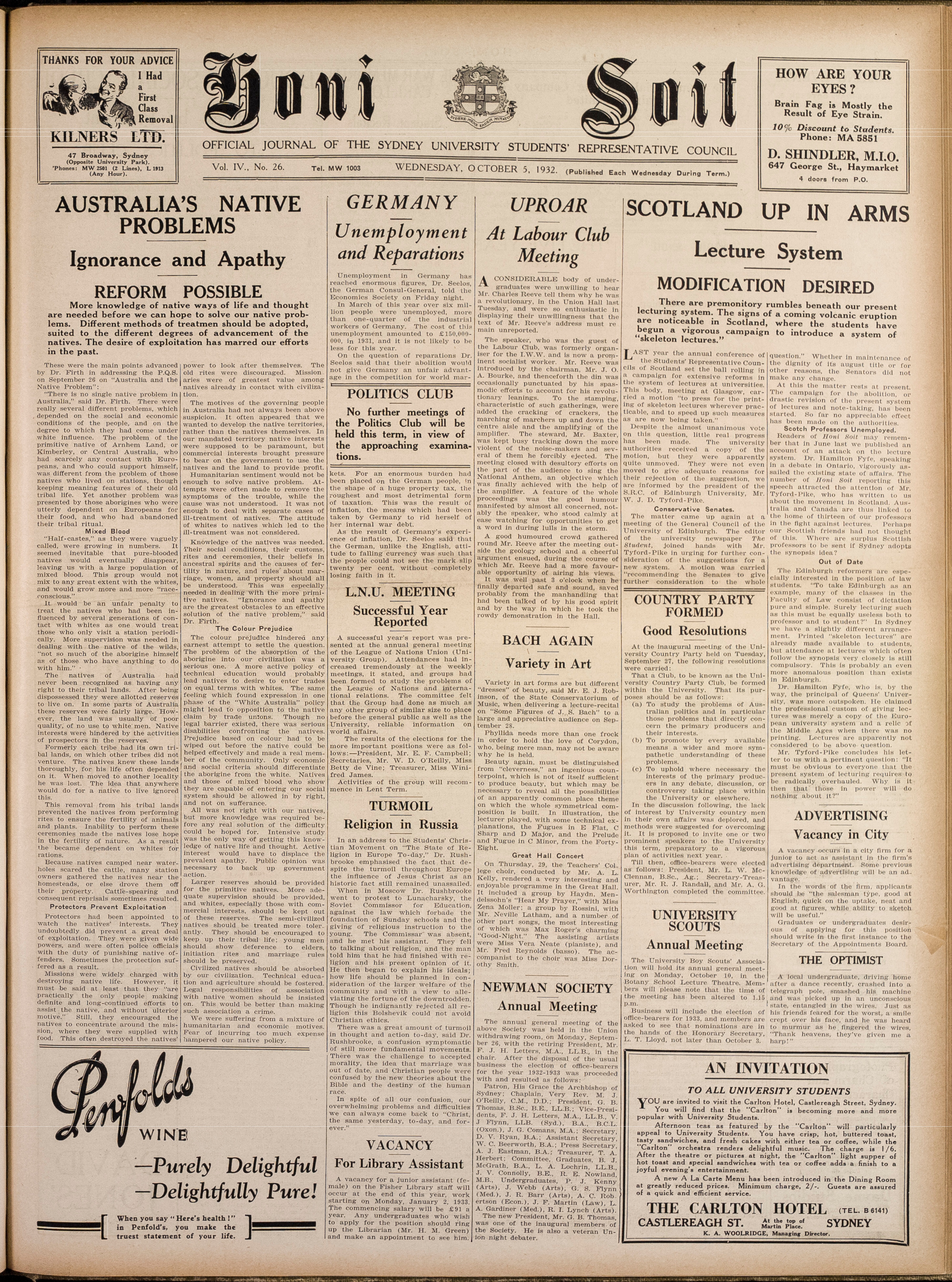 Honi Soit 1932 Issue 26