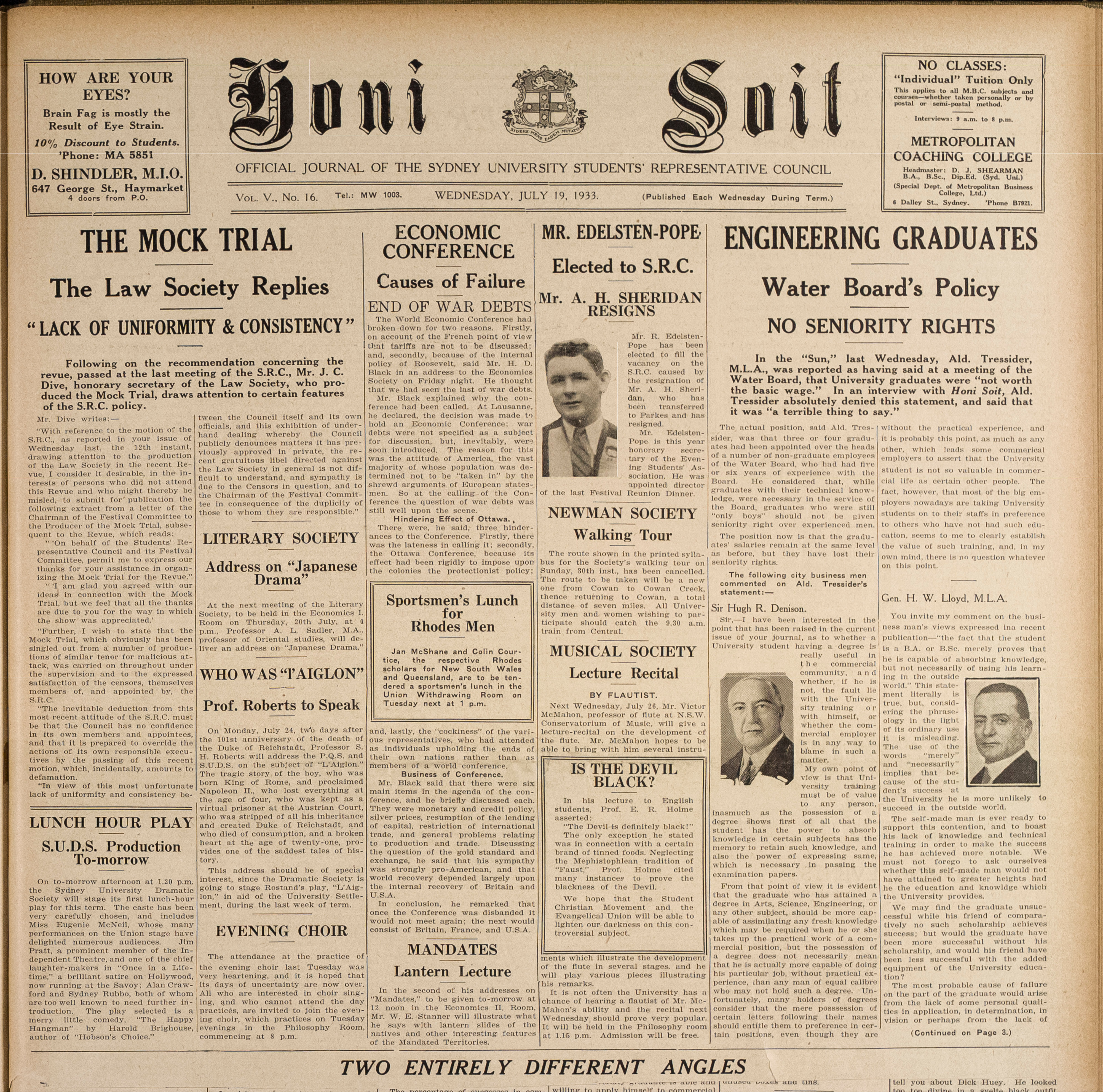 Honi Soit 1933 Issue 16