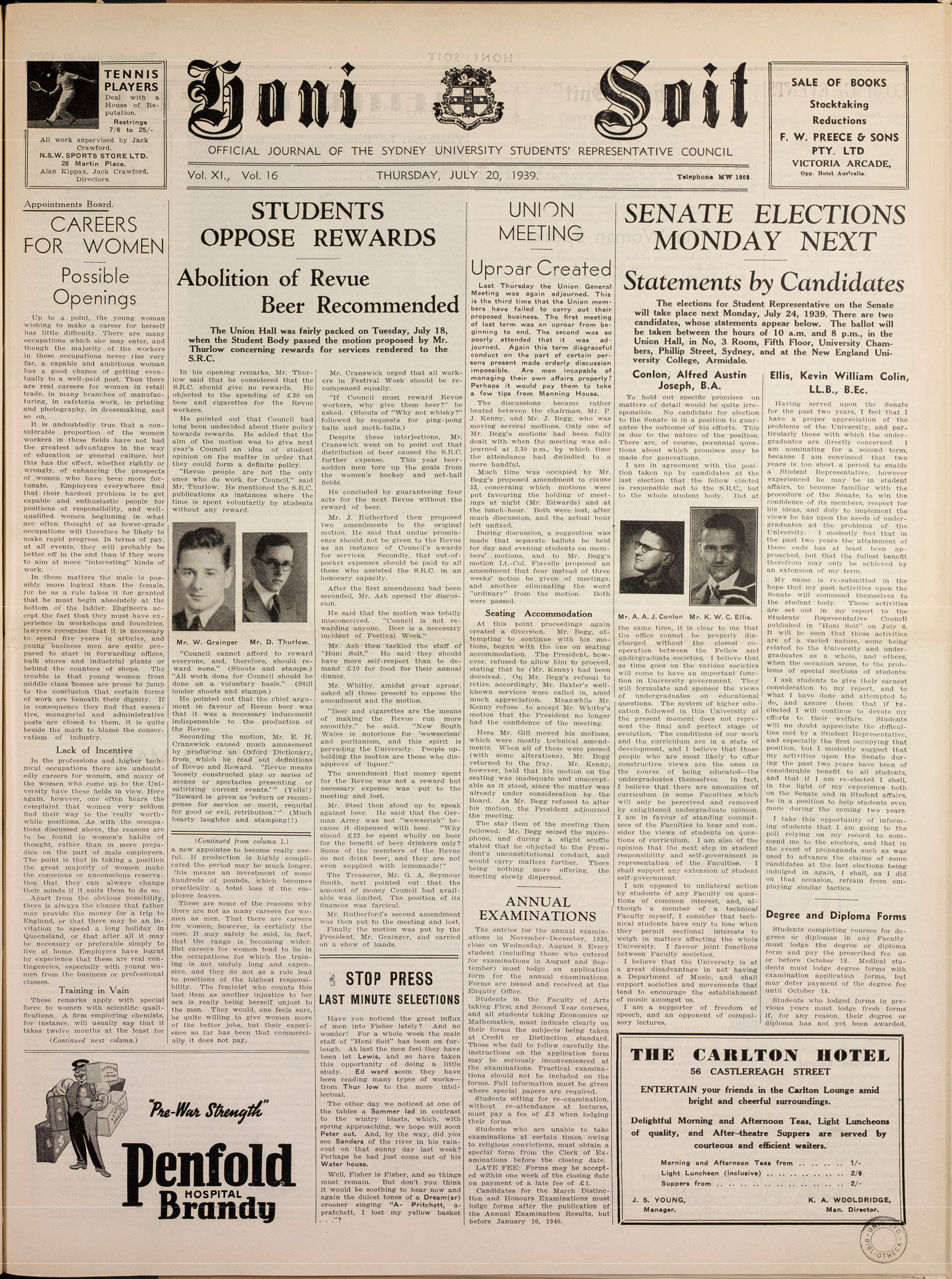 Honi Soit 1939 Issue 16