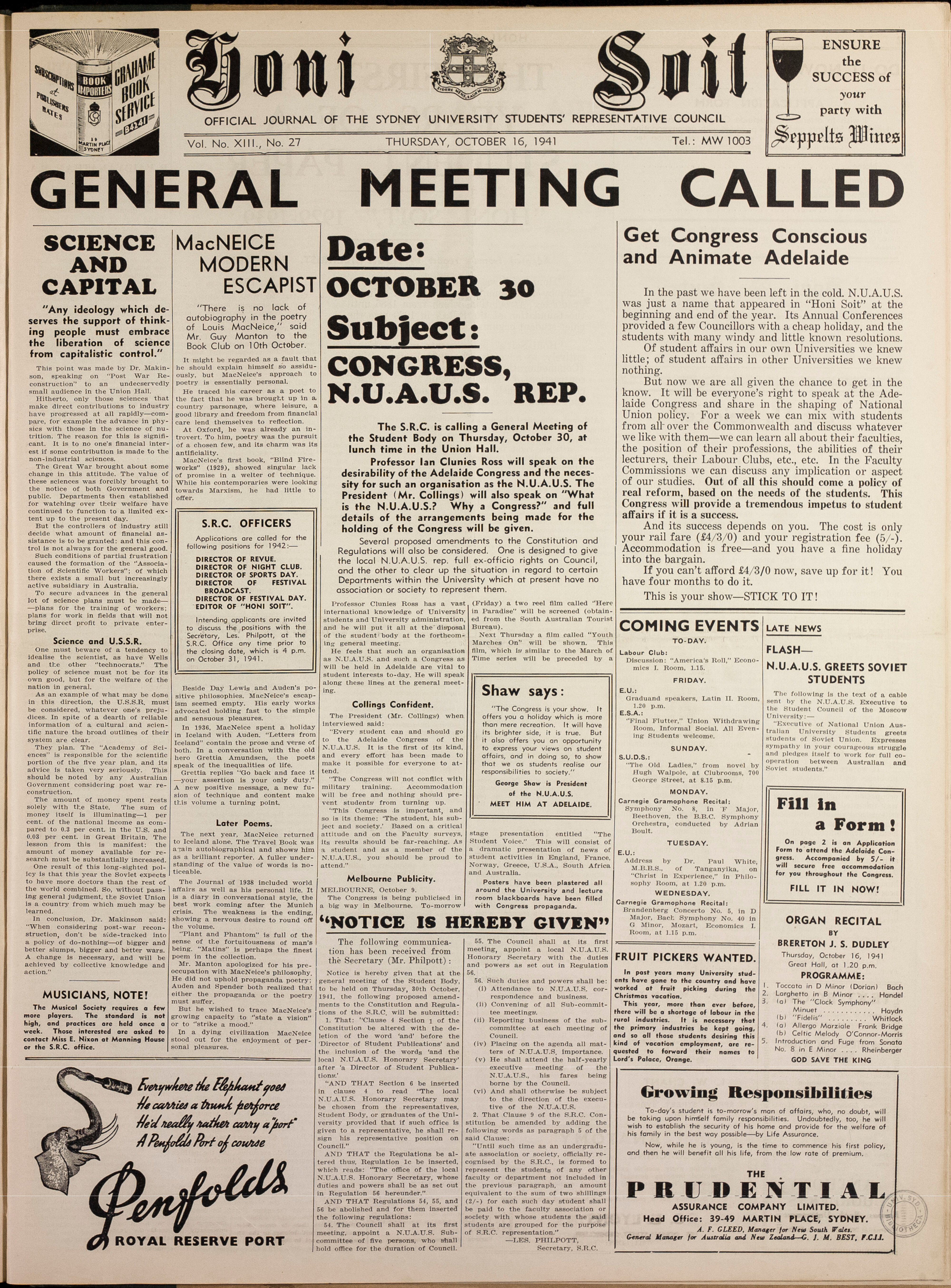 Honi Soit 1941 Issue 27