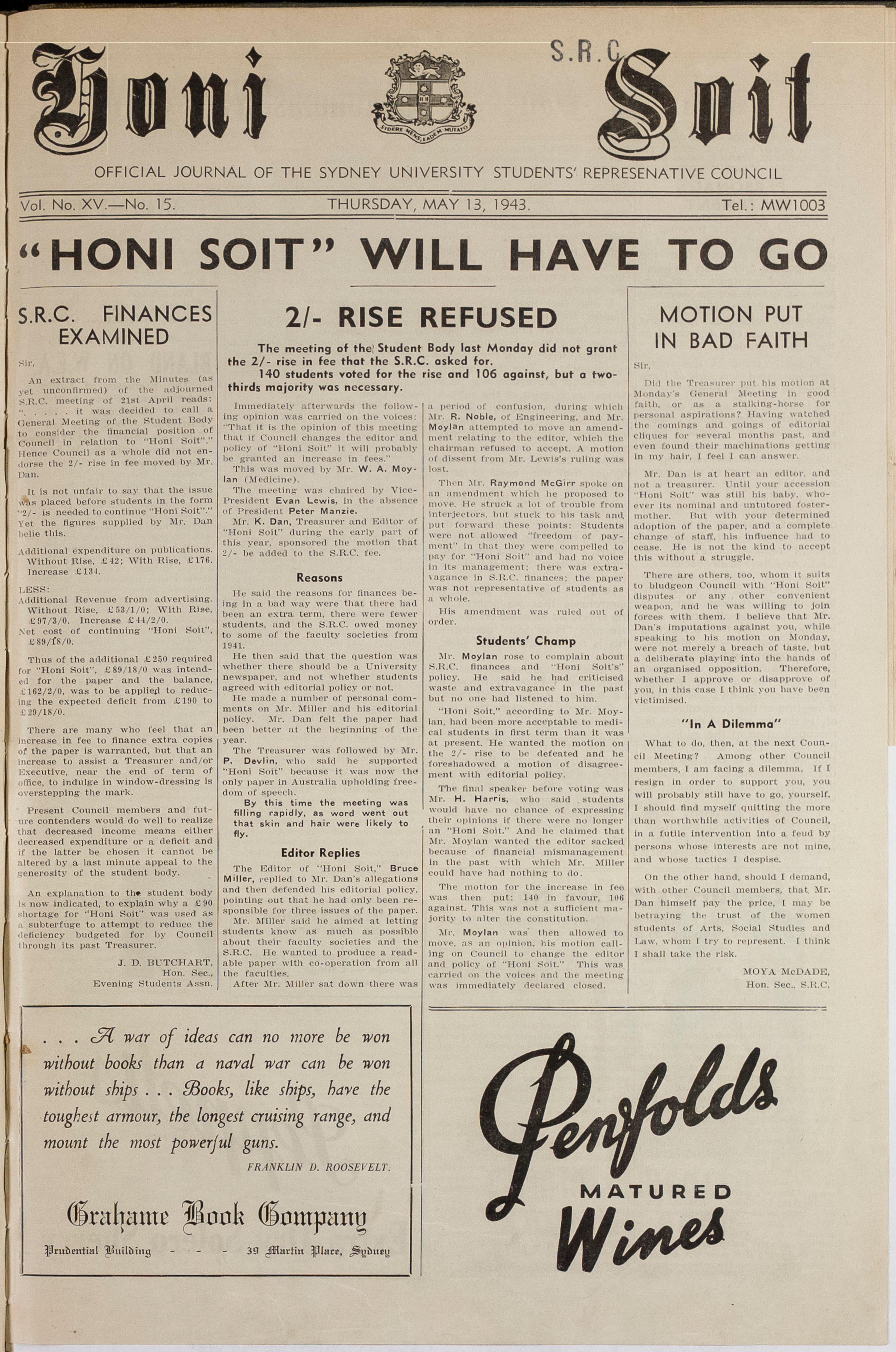 Honi Soit 1943 Issue 15