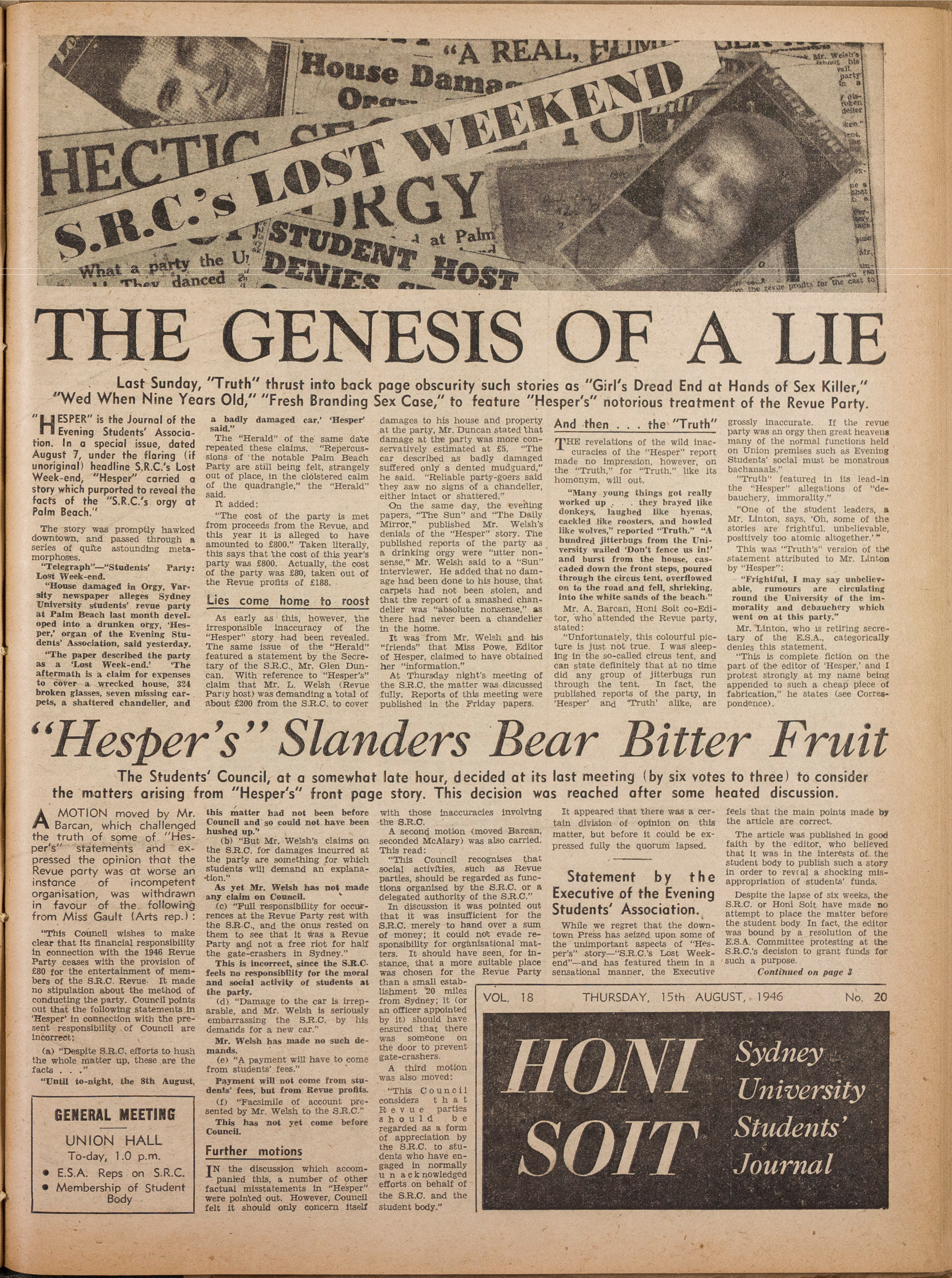 Honi Soit 1946 Issue 20