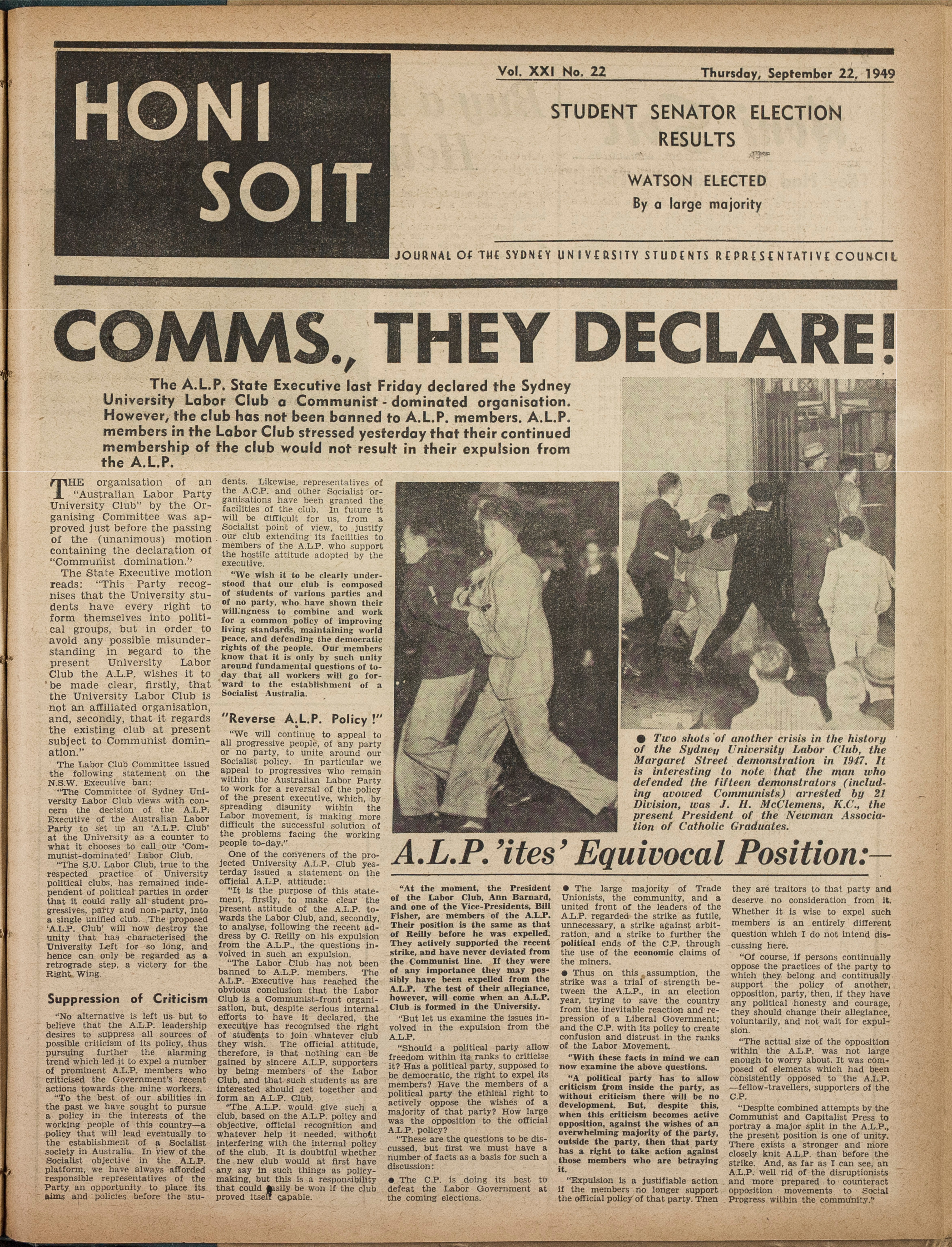 Honi Soit 1949 Issue 22
