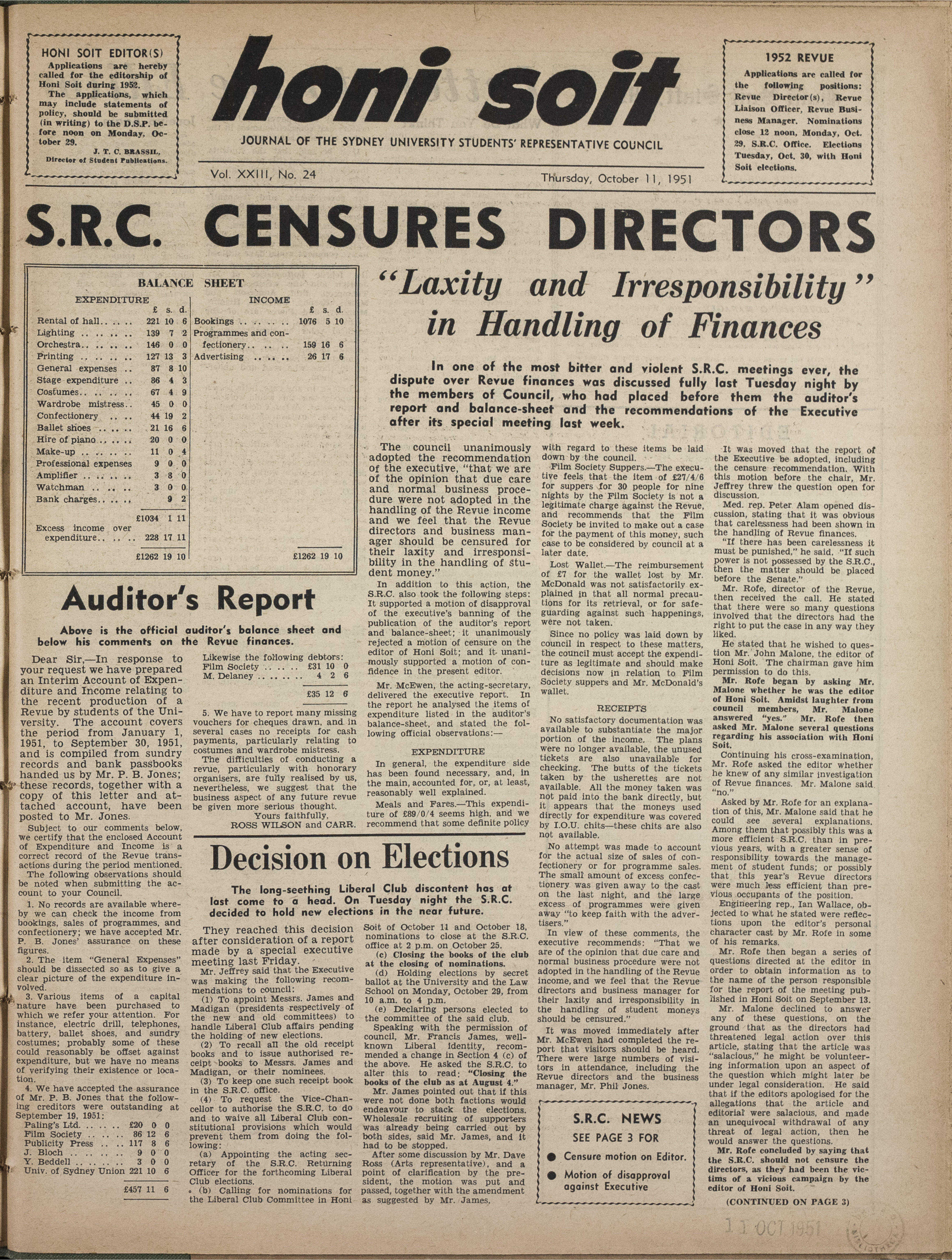 Honi Soit 1951 Issue 24