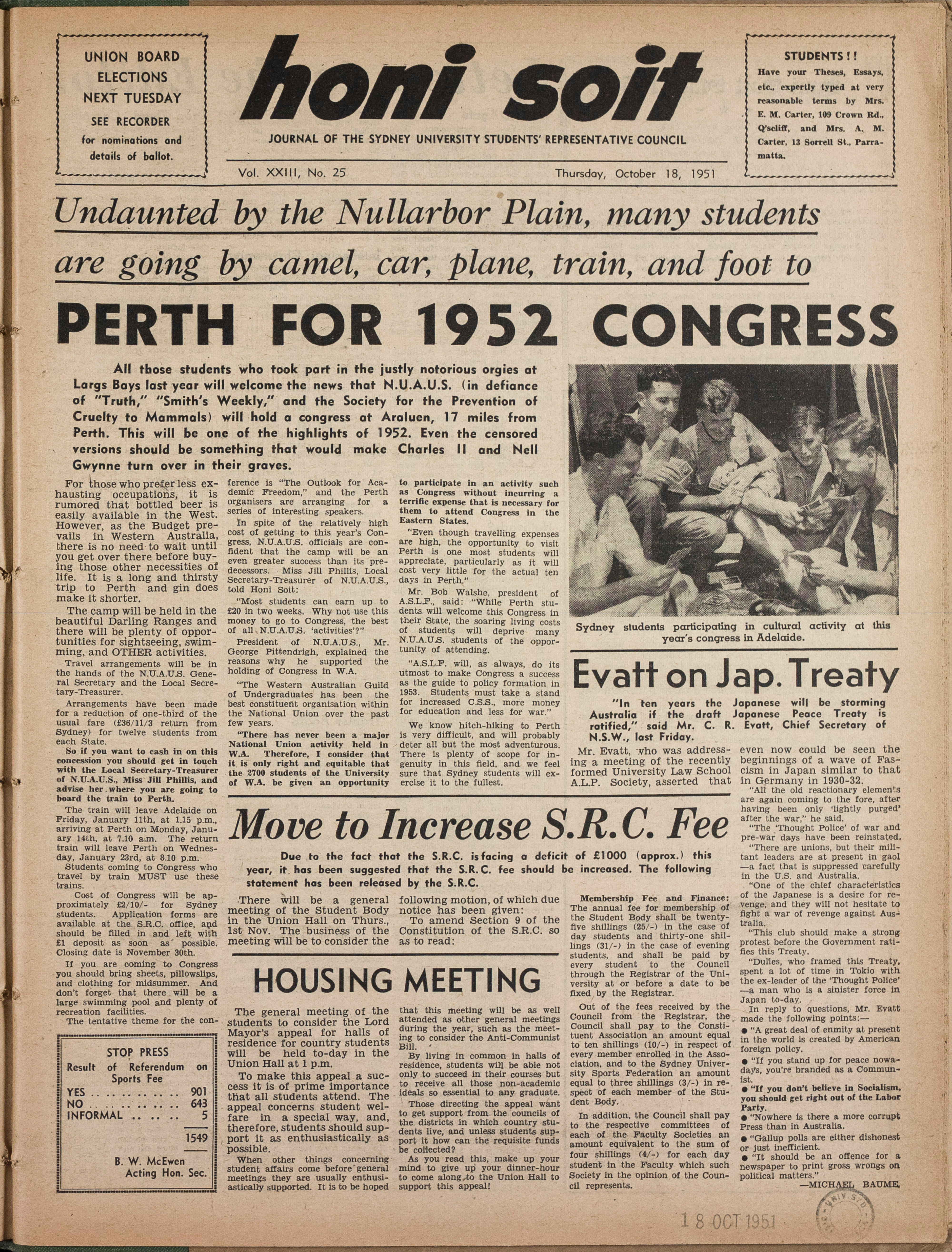 Honi Soit 1951 Issue 25