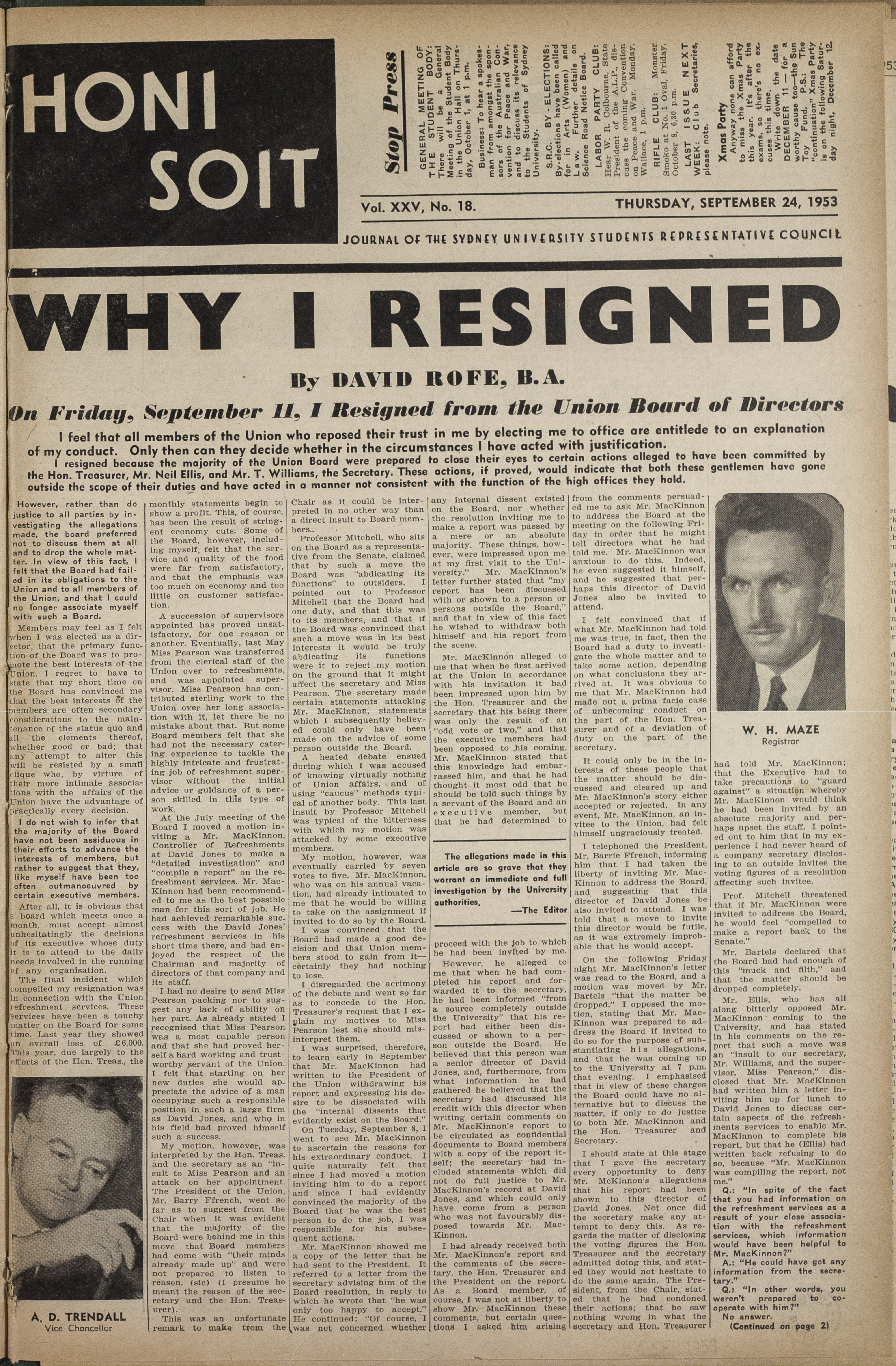 Honi Soit 1953 Issue 18