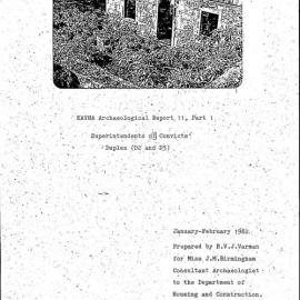 KAVHA Archaeological Report 11, Part 1. Superintendents of Convicts' Duplex (D2 and D3). [Norfolk Island]