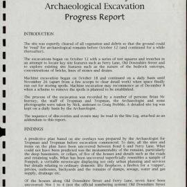 Walsh Bay Redevelopment. Downshire Street - Ferry Lane. Archaeological Excavation Progress Report. [Colour version 1 of 8 pdfs]