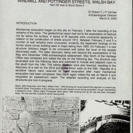 Interim Report. Structures: North-West Corner of Windmill and Pottinger Streets, Walsh Bay. Item 32 Next to Bond Store 3. [Colour version 1 of 4 pdfs]