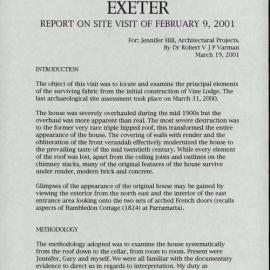 Vine Lodge Exeter. Report on Site Visit of February 9, 2001. [Colour version 1 of 1 pdfs]