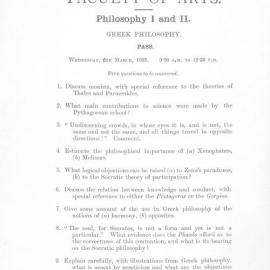 Philosophy I and II Greek Philosophy Pass. Wednesday 6 March, 1935.