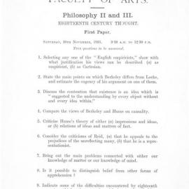 Philosophy II and III. 18th Century Thought. First paper. Saturday 30th November, 1935.