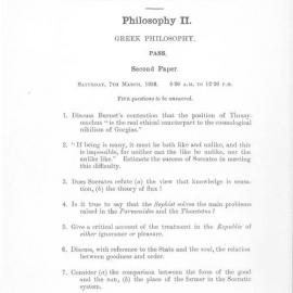 Philosophy II Greek Philosophy Second Paper, 1936