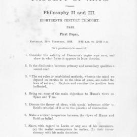 Philosophy II and III 18th Century Thought First Paper, 1936