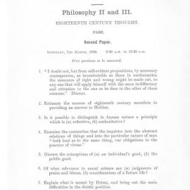 Philosophy II and III 18th Century Thought Second Paper, 1936